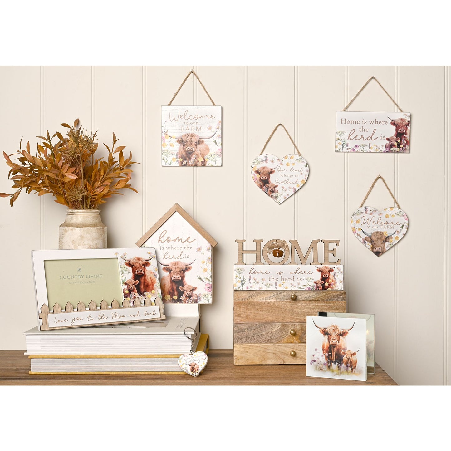 Country Living Highland Cow House Shaped Plaque "Home is where the Herd is"
