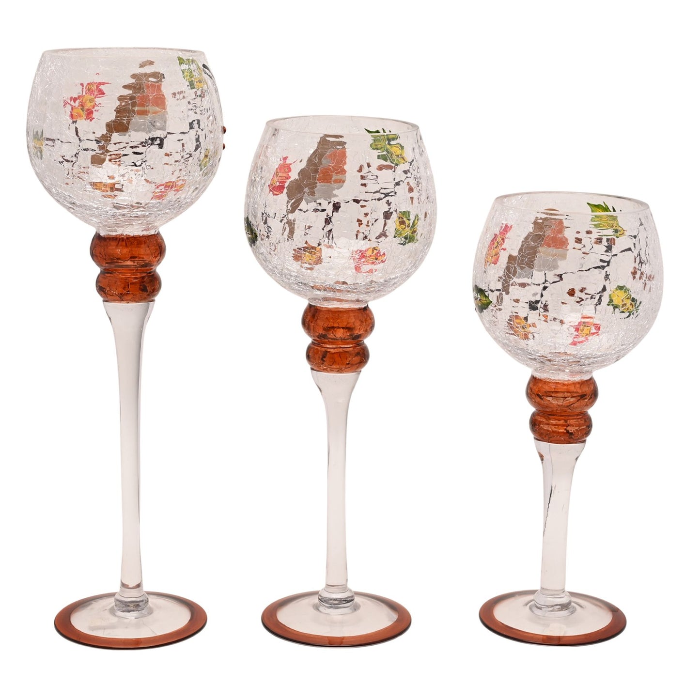 Set of 3 Country Living Autumn Robin Candle Holder 13x30cm, 13x35cm & 13x40cm