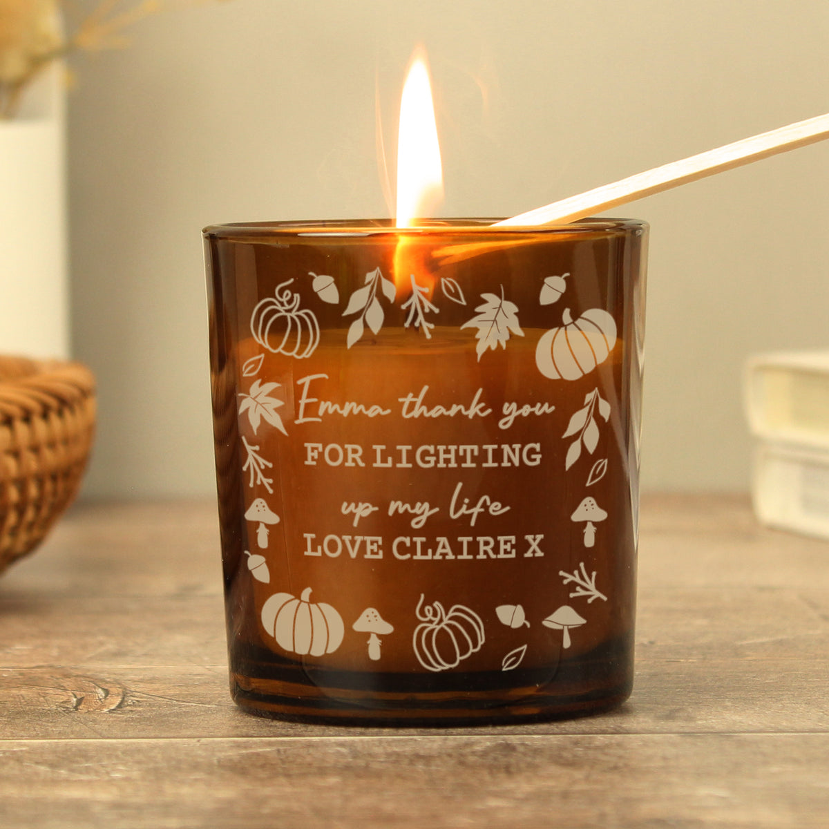 Personalised Pumpkins Amber Glass Candle