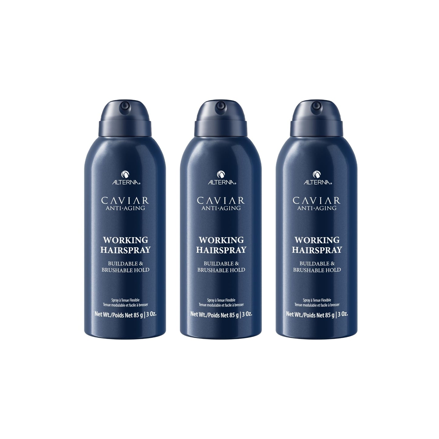 Alterna CAVIAR Anti-Aging Working Hairspray – Travel Size 3 oz | Buildable, Brushable Hold | Frizz Control + Shine | Sulfate Free (3 Pack)