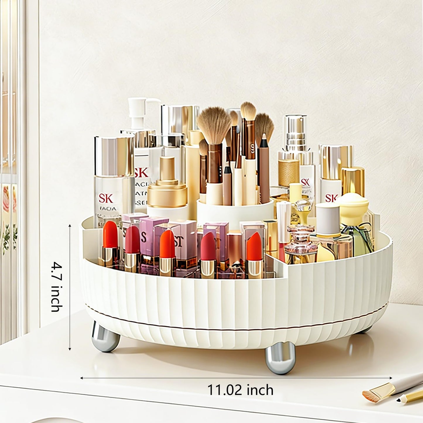 Anyoifax 360° Rotating Makeup & Perfume Organizer Tray – Large Beige