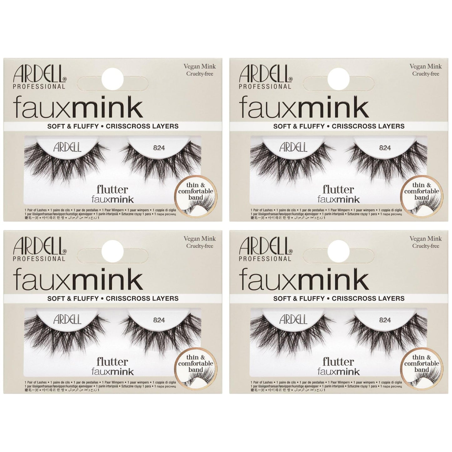 Ardell Faux Mink Lashes Wispies 824 – Fluttery Cat Eye Strips, 4 Pack