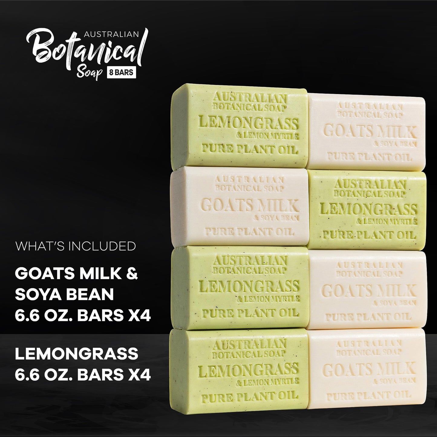 Australian Botanical Men's Soap Bars Duo Pack – Lemongrass & Goat Milk, 8 x 6.6 oz for Body & Beard