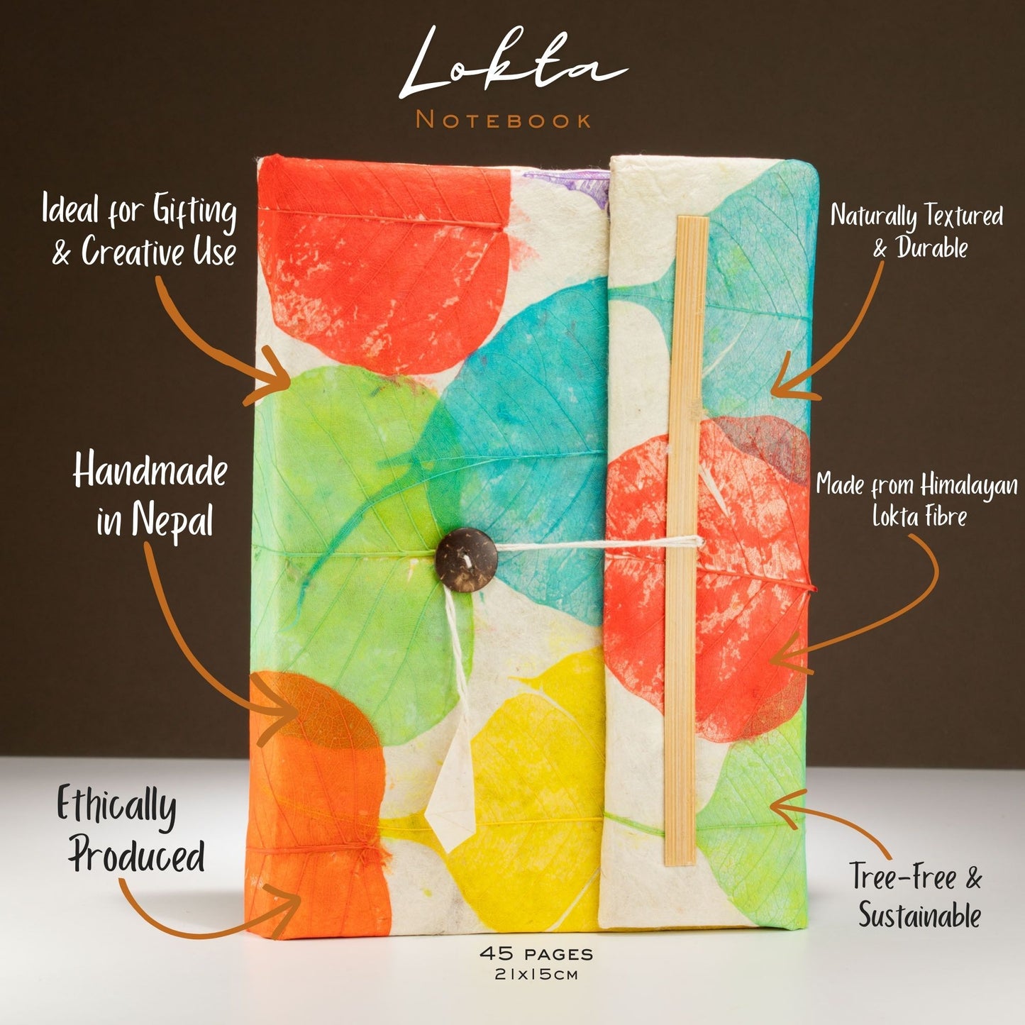 Lokta Colourful Leafs Notebook – Large (21x15cm) – 45 Leaves