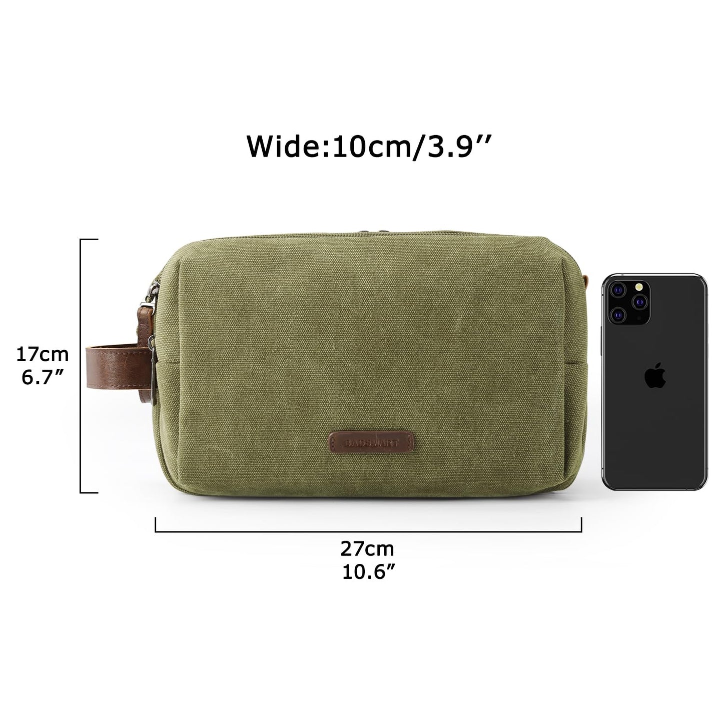 BAGSMART Men’s Canvas Toiletry Bag – Travel Dopp Kit, Green, Medium