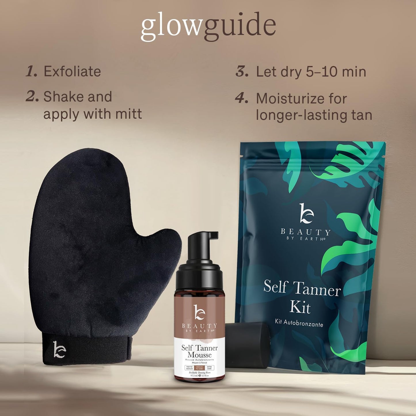 Beauty by Earth Self Tanner Mousse Kit - USA Made, Natural & Organic