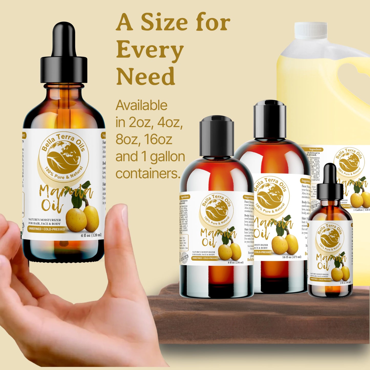 Bella Terra Oils Marula Facial Oil 16oz – Radiant Skin & Hair, Rich in Flavonoids & Minerals