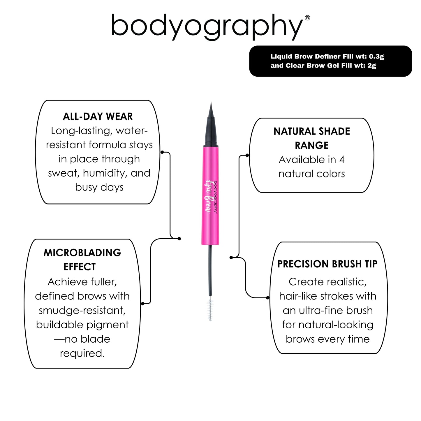 Bodyography Epic Brow: 2-in-1 Clear Gel + Micro-Fine Pen in Blonde – Long-Wear Brow Shaper