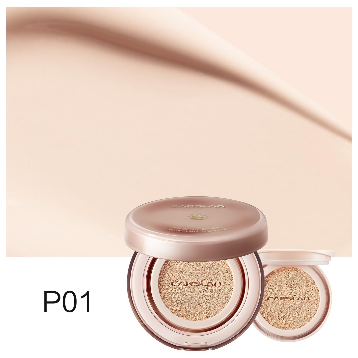 CARSLAN Moisture Air Cushion Cream Foundation – Hyaluronic Hydration, Full Dewy Coverage (P01 Fair Pink) for Dry Skin