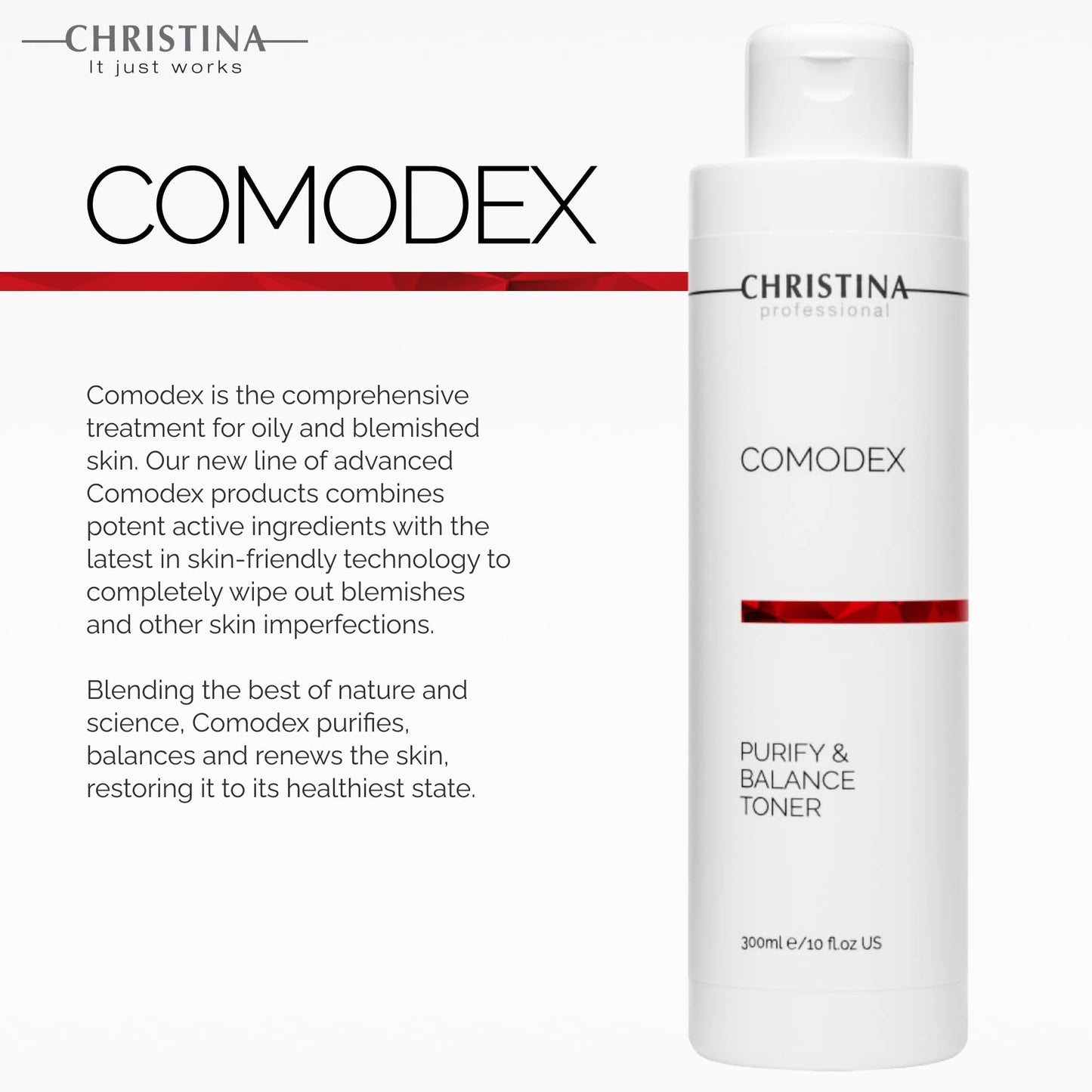 Christina Comodex Purify & Balance Toner 300ml | Eucalyptus & Tasman Pepper, PH-Balancing for Oily/Combination Skin