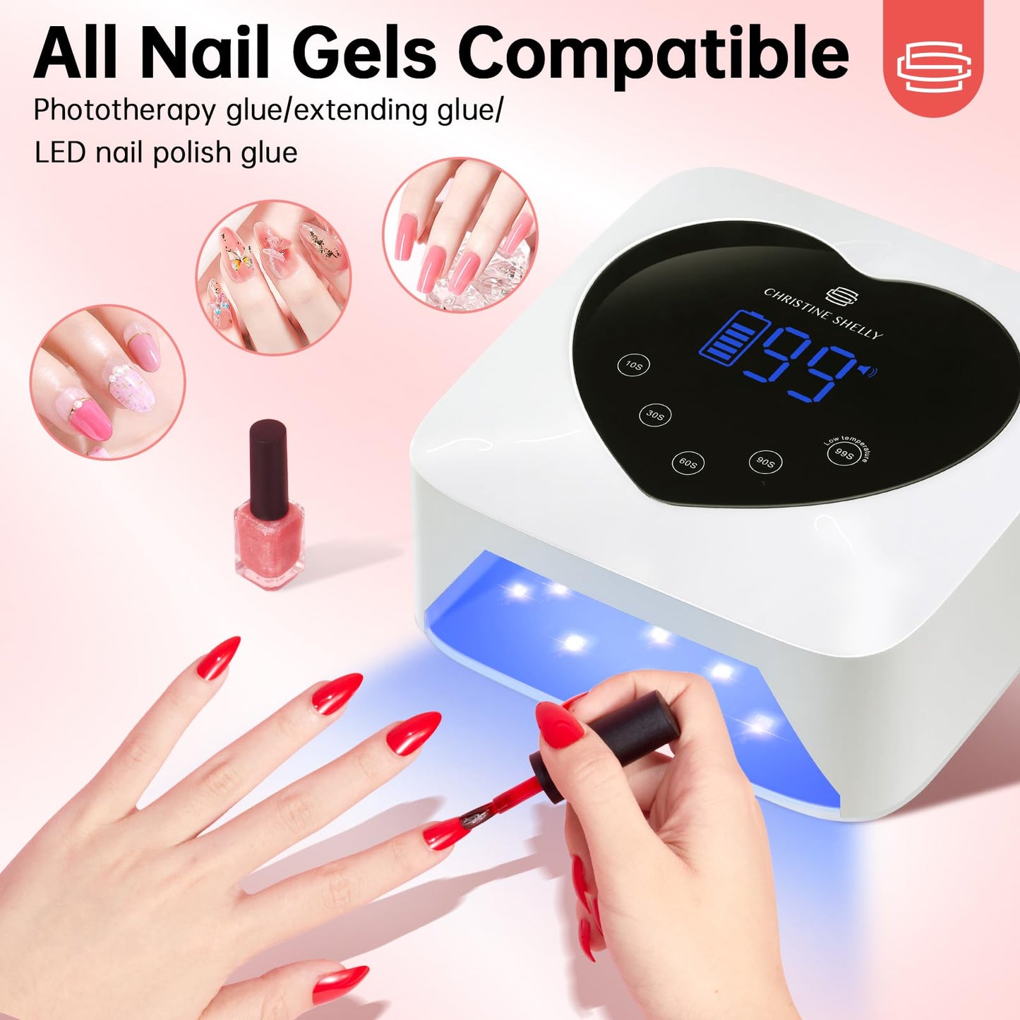 CHRISTINE SHELLY 72W UV Nail Lamp – Cordless Gel Polish Dryer with 5 Timers, Auto Sensor, Display, White