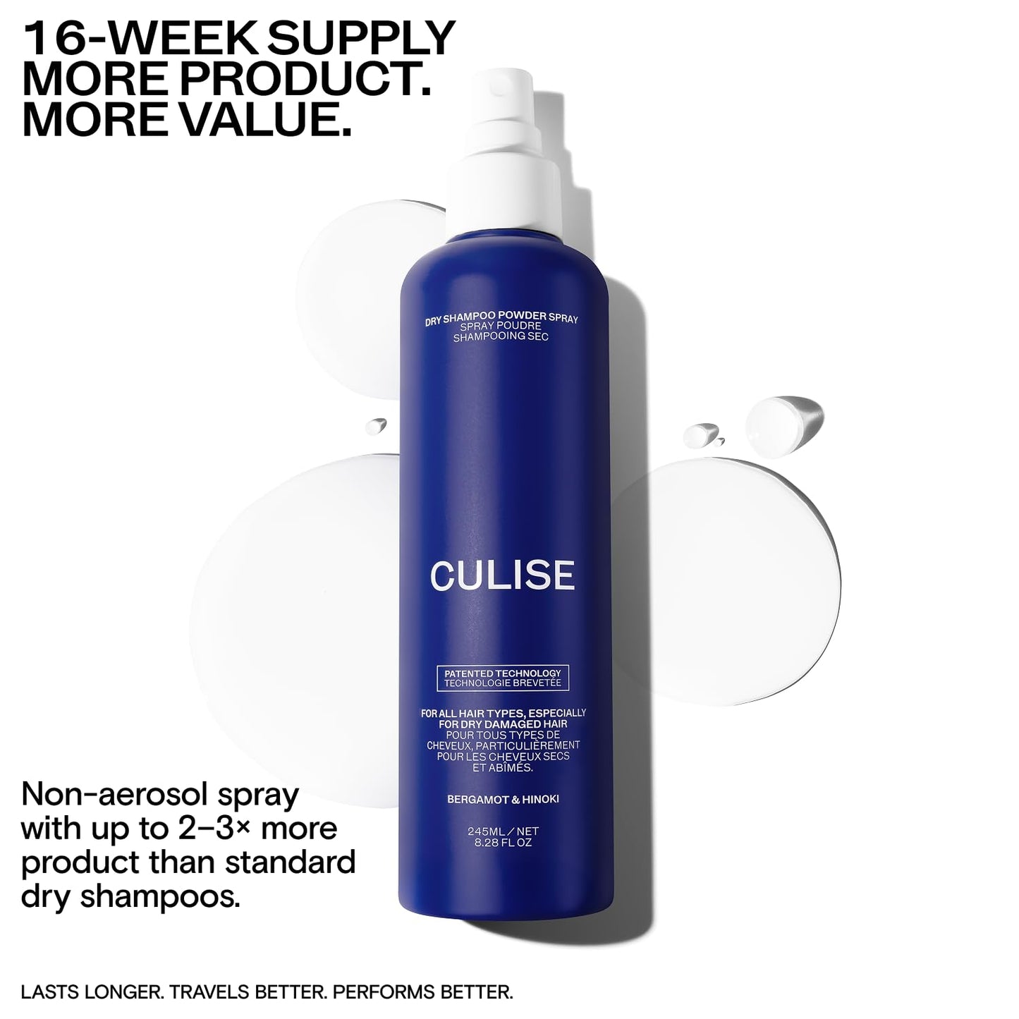 CULISE Korean Dry Shampoo Powder Spray - Non-Aerosol, oil absorption & root refresh (16-Week Supply)