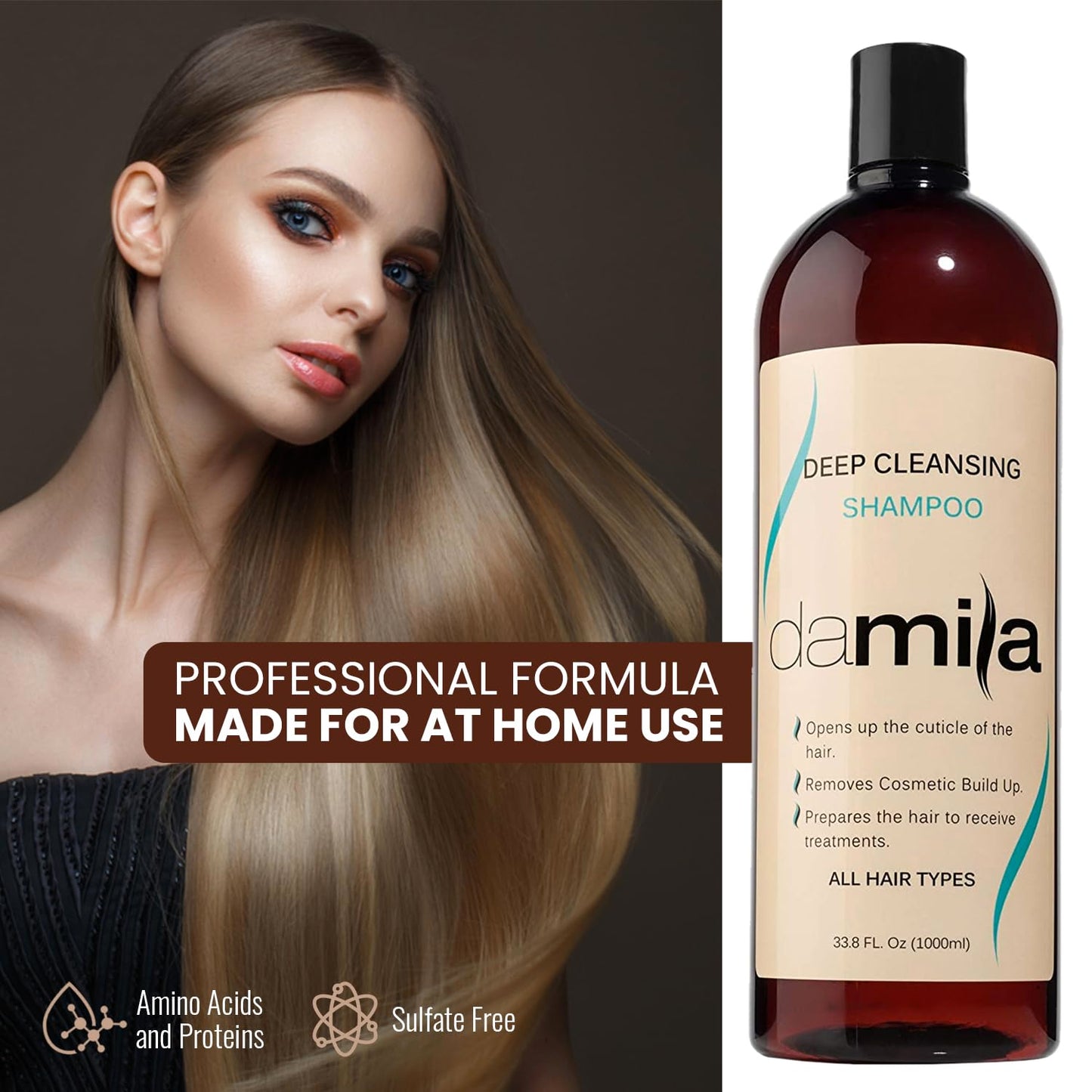 Damila Deep Cleansing Shampoo | Clarifying Shampoo for All Hair Types | Removes Residue & Prep for Keratin Treatment - 16.8 Fl Oz