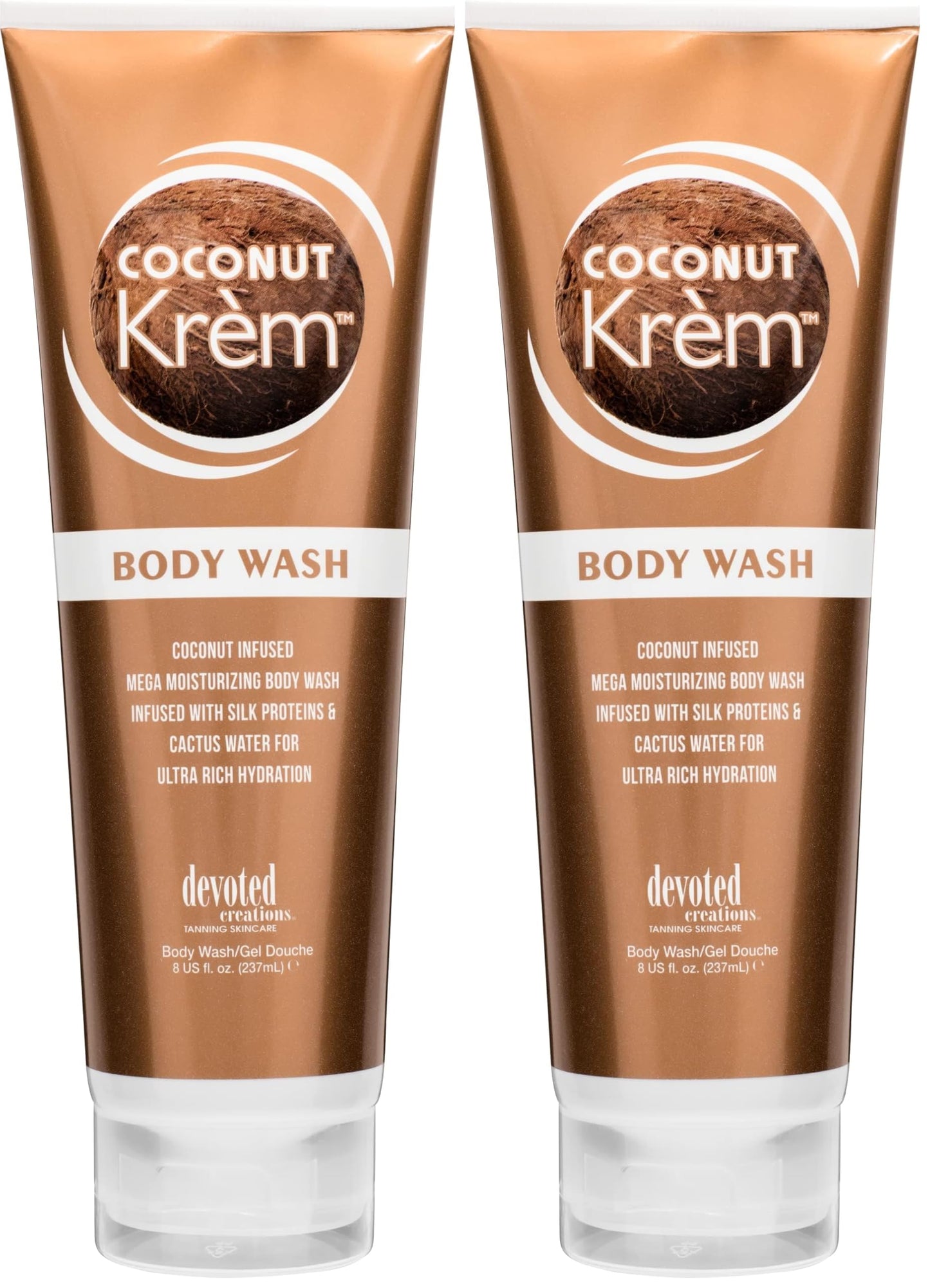 Devoted Creations Coconut Krem Body Wash – Coconut Infused Hydration with Silk Proteins & Cactus Water (8 oz x 2)