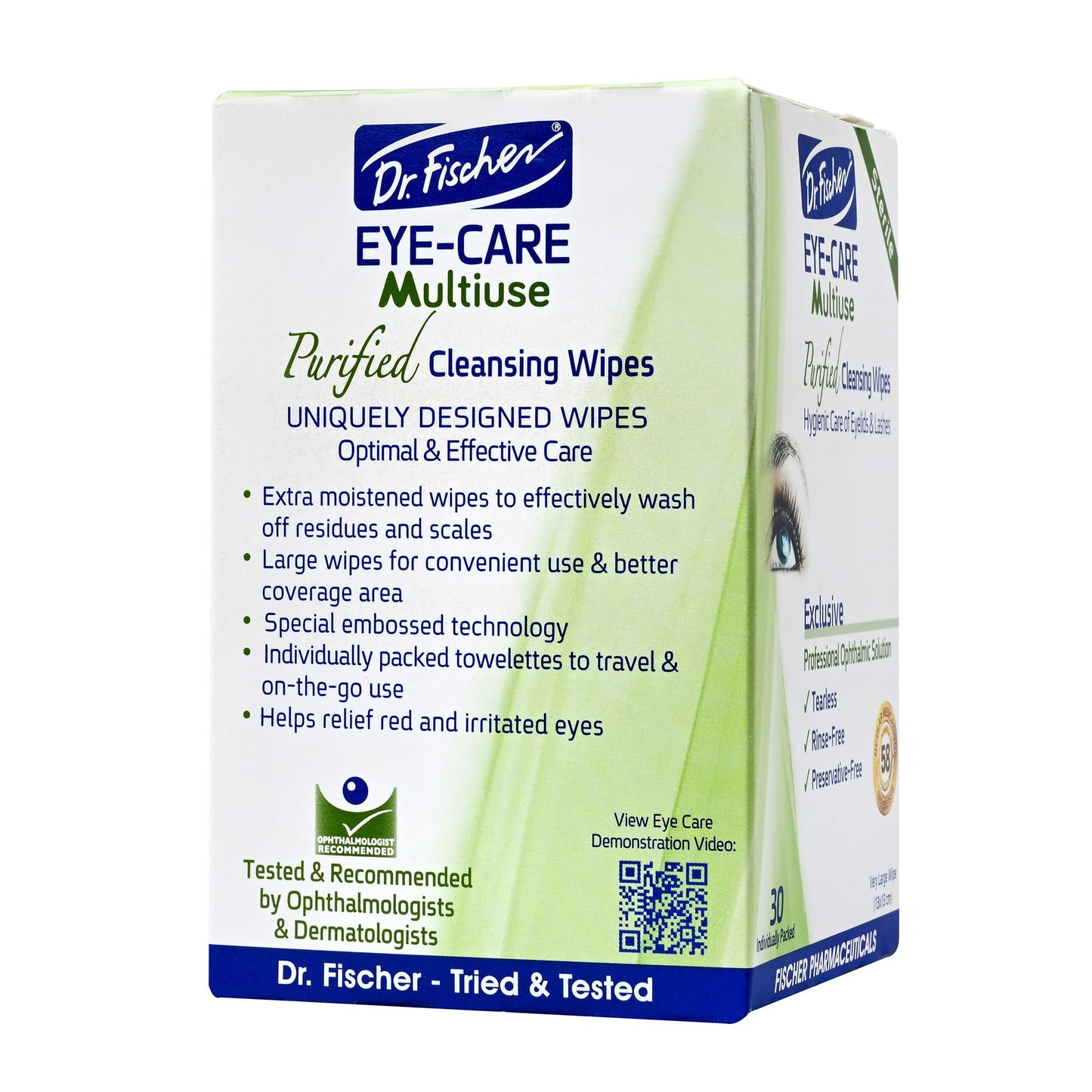 Dr. Fischer Eyelid Wipes – Purified, Hypoallergenic Pre-Moistened Eye Wipes (Pack of 2)