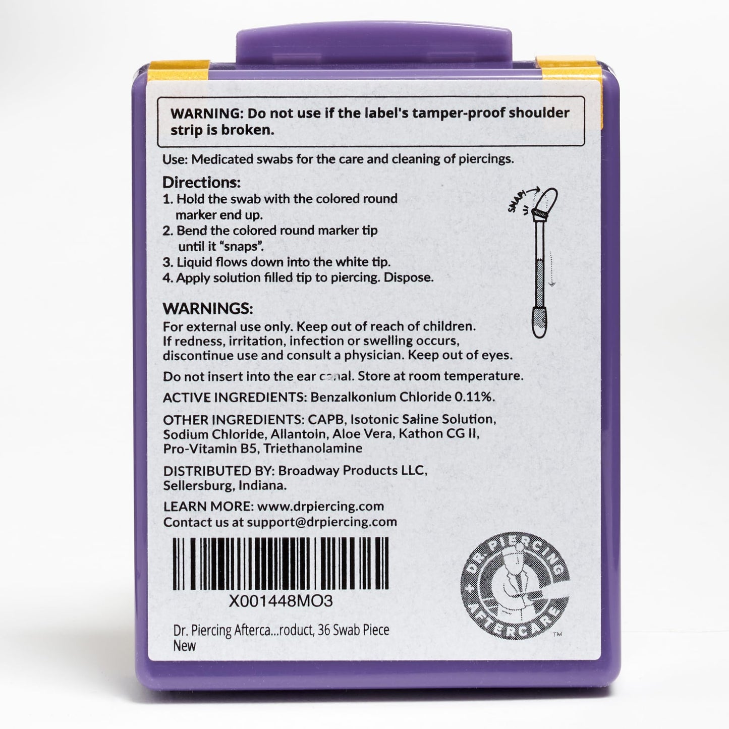 Dr. Piercing Aftercare Swabs – Liquid-Filled Saline for Piercing Cleansing & Bump Care – 72 Count (2-Pack)