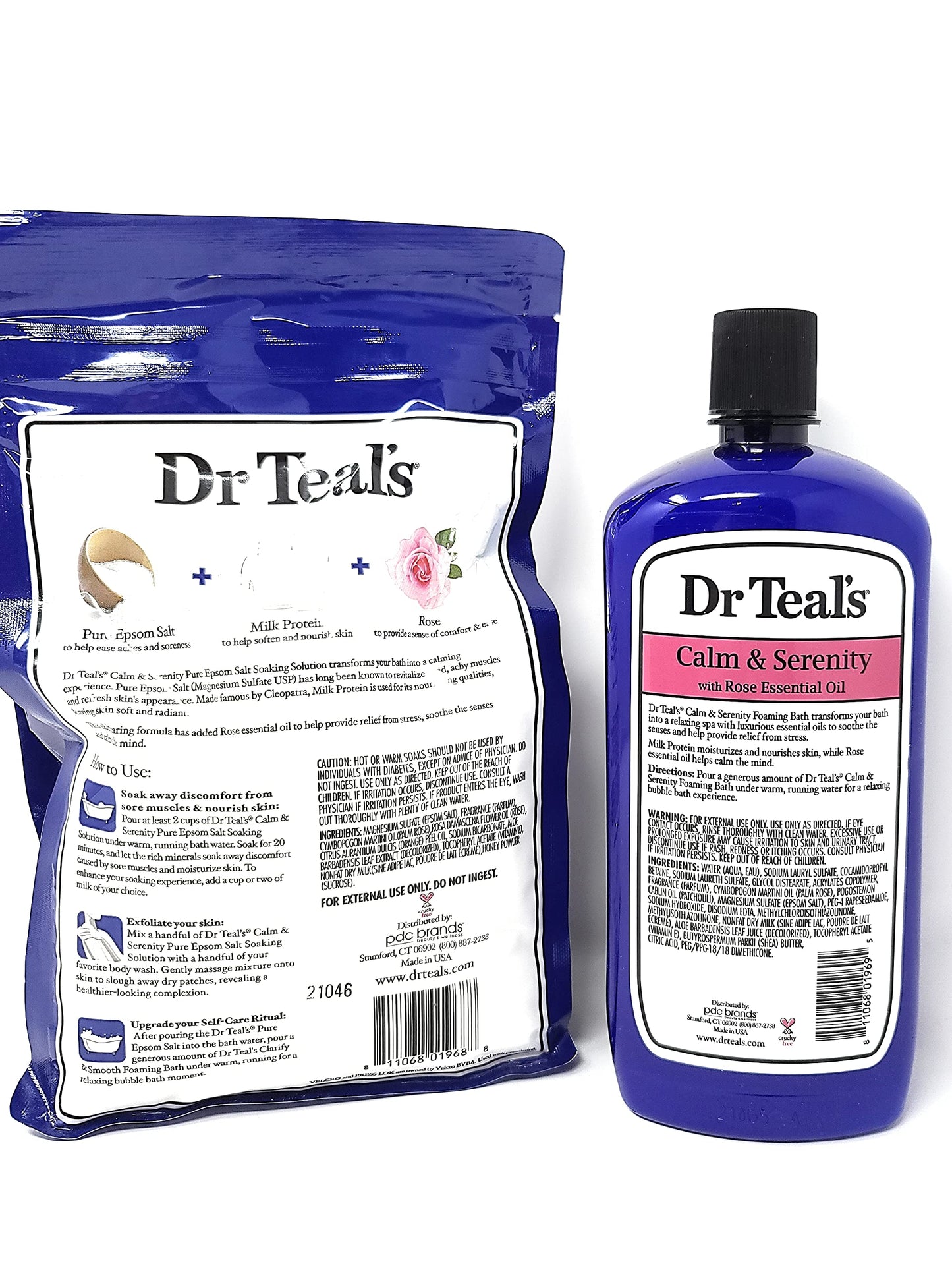 Dr Teal's Calm & Serenity Rose Oil Bundle - Epsom Salt Soak + Foaming Bath (3 lb / 34 oz) - Made in USA