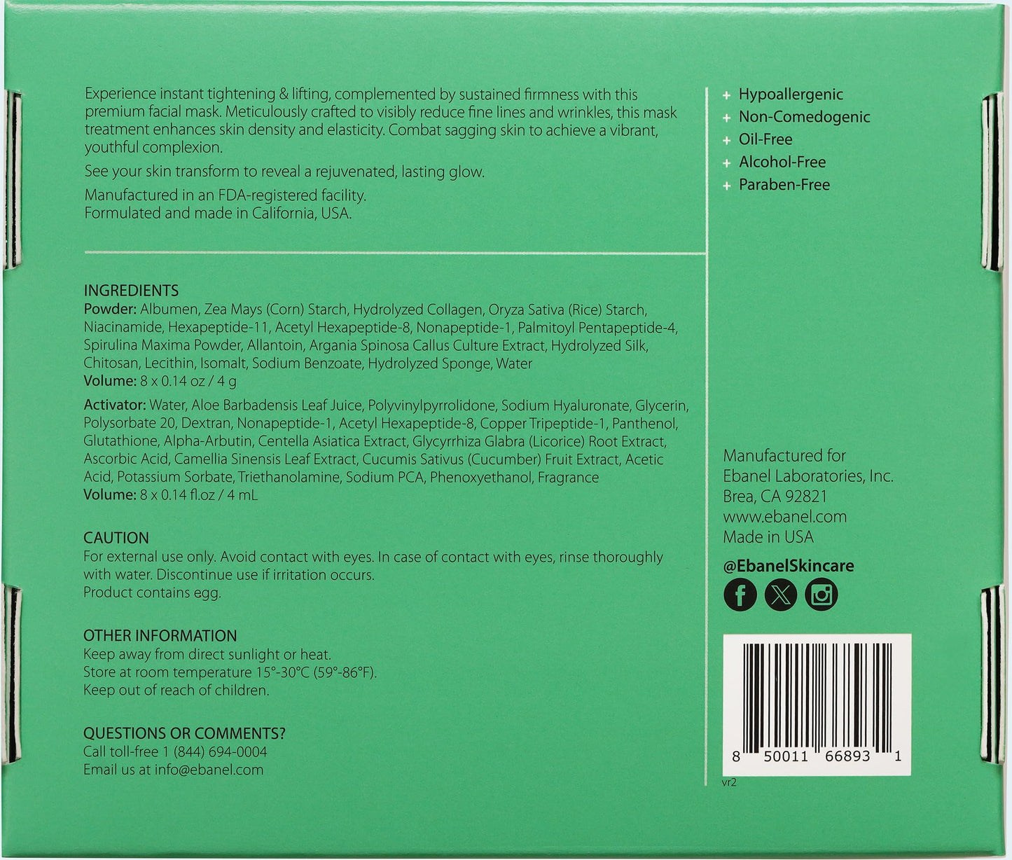 Ebanel Collagen Peptides Wash-Off Mask Set — 8-Piece Instant Tightening & Brightening Kit