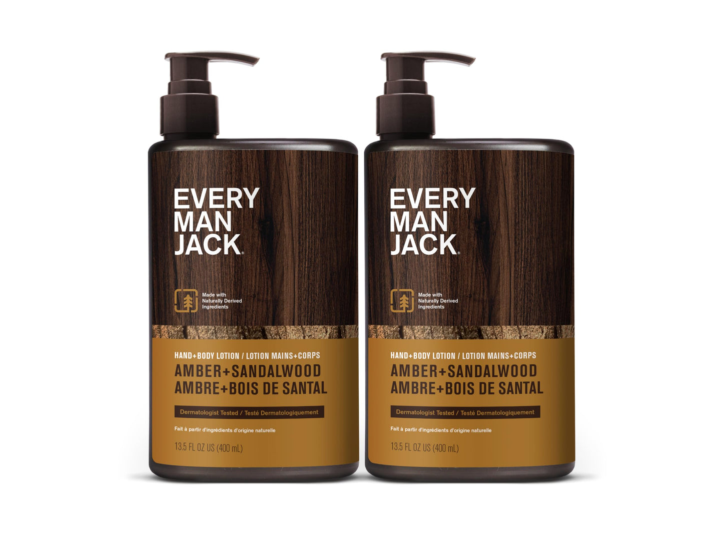 Every Man Jack Amber Sandalwood Lotion – Hypoallergenic, 13.5oz (2 Bottles)