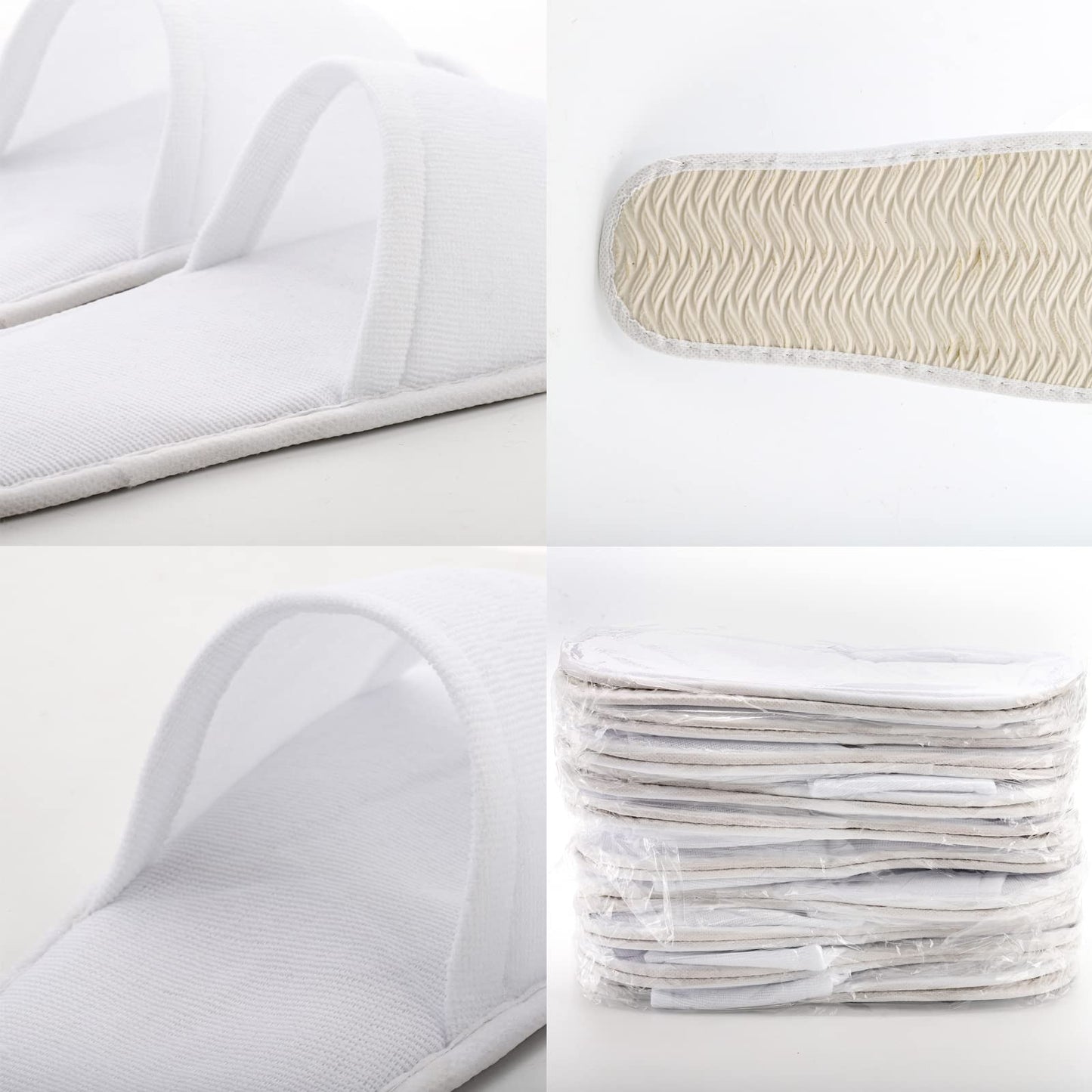 Frcctre 20 Pairs Disposable Slippers – Open Toe Fleece, Unisex, Non-Slip, Bulk White