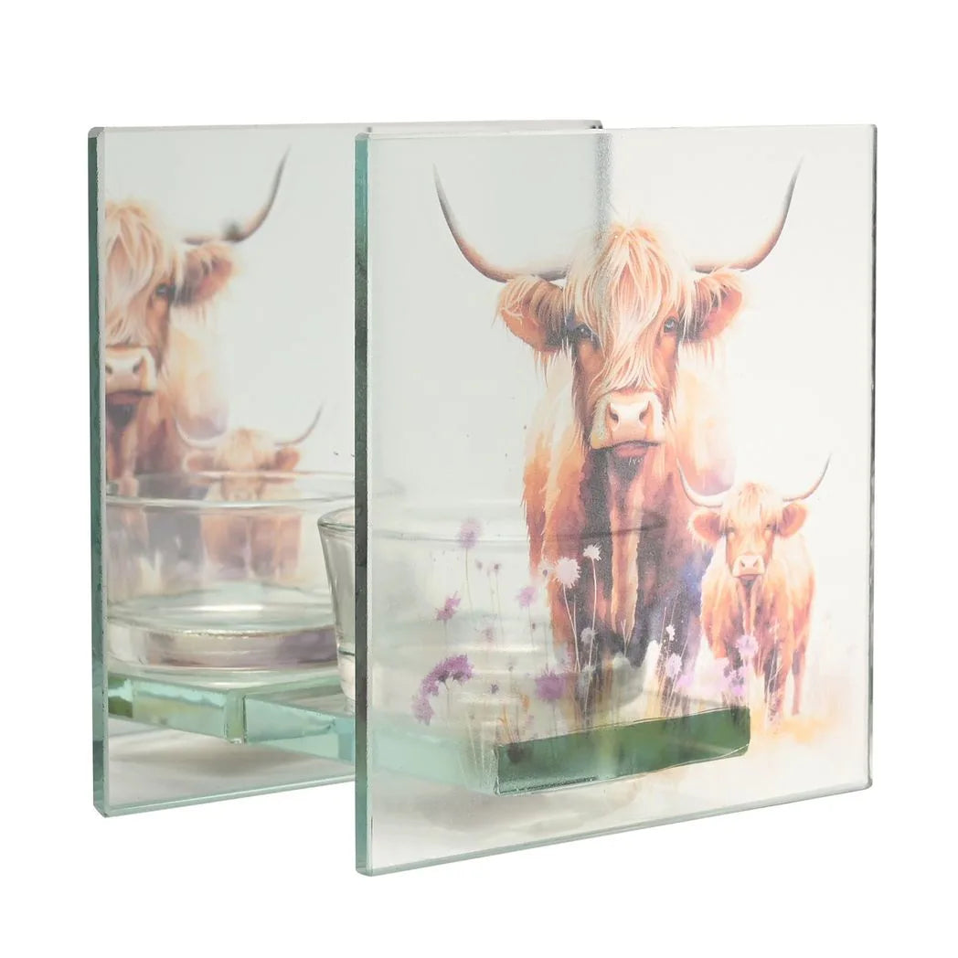 Country Living Highland Cow Glass Tealight Holder