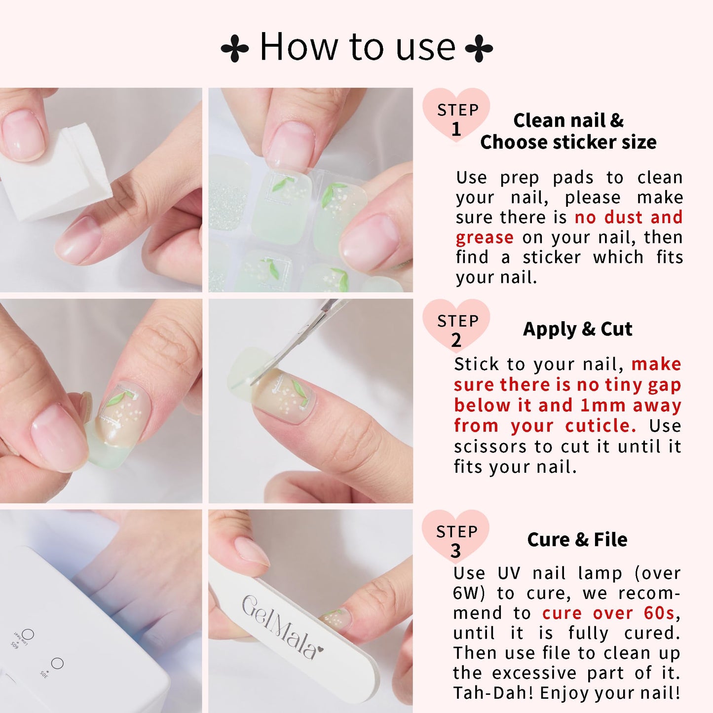 GelMala Oriental Design Semi-Cured Gel Nail Strips – Easy, Long-Lasting At-Home Manicure