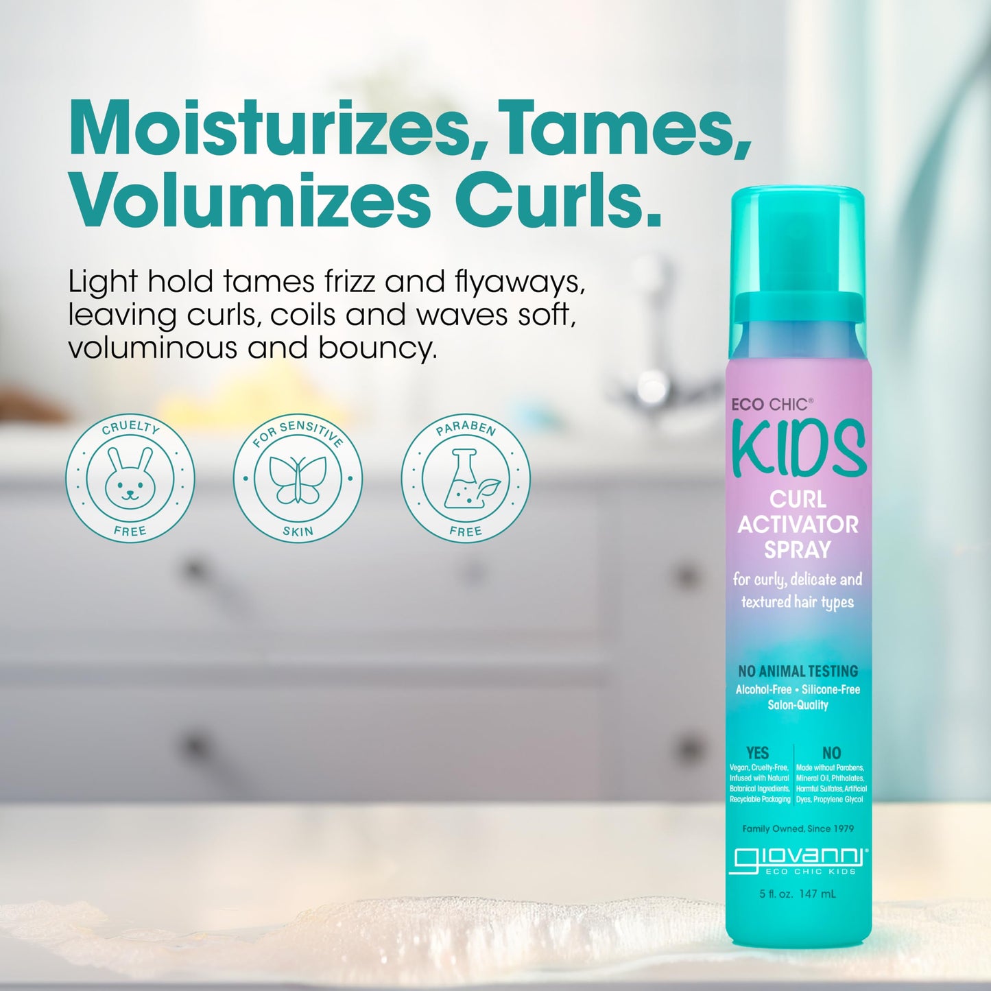 GIOVANNI Eco Chic Kids Curl Activator Spray - Curl Refresher for Kids, 5 Fl Oz (Pack of 2)