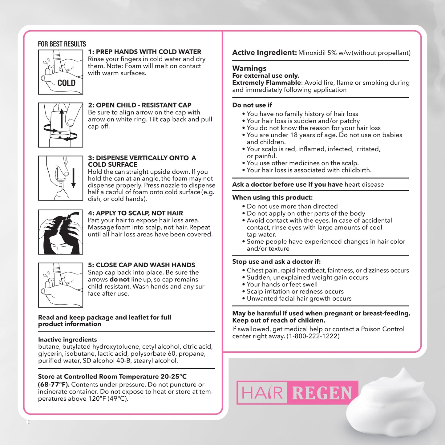 Hair Regen Minoxidil Foam for Women 5% – 6 Month Supply