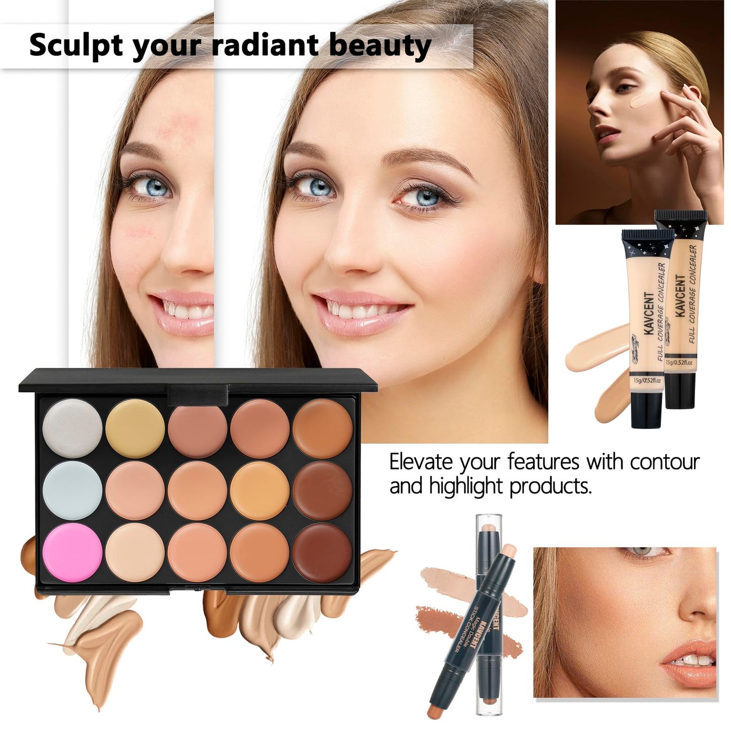 KAVCENT Makeup Sets for Teens & Women – All-in-One Complete Kit with Eyeshadow Palette, Foundation & Gift Set