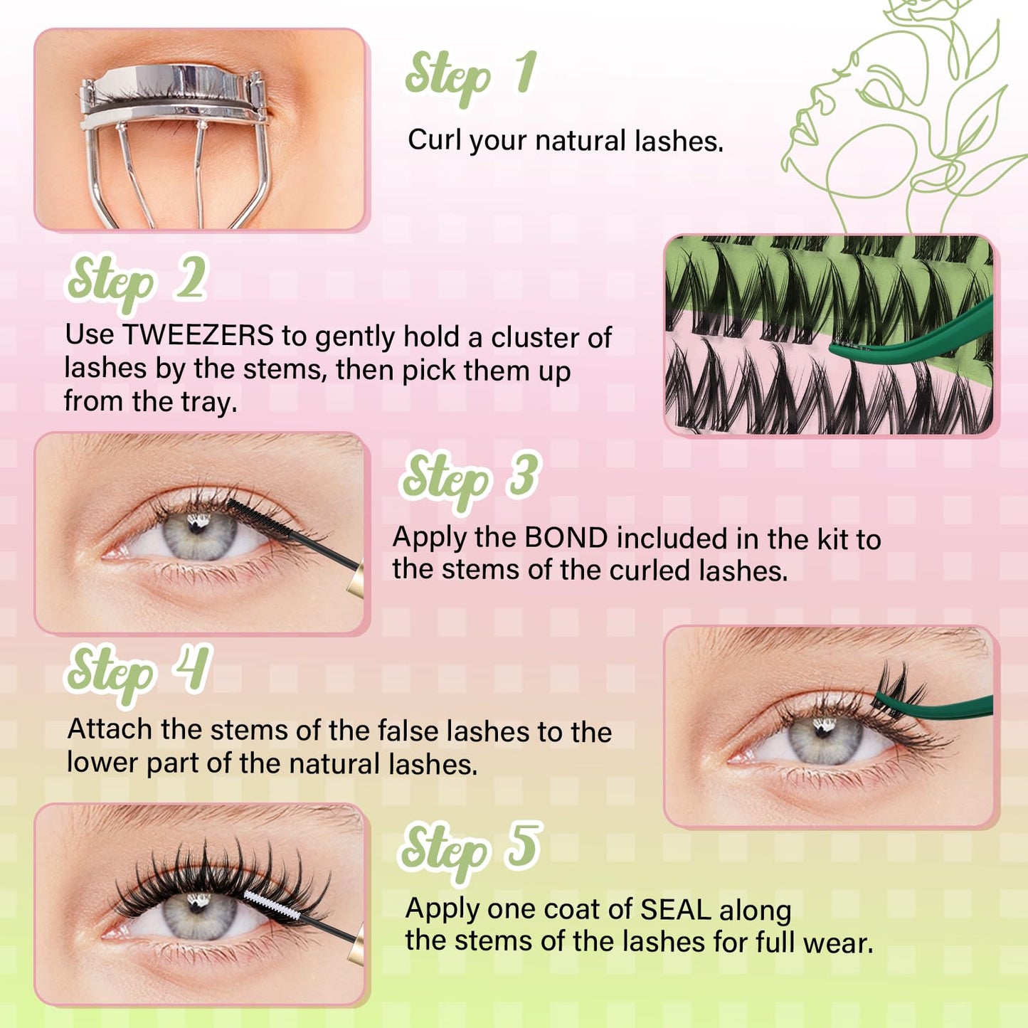 KEYYOU Fairy Chispa Lash Clusters Kit – D Curl 120Pcs Invisible Band Lashes for DIY Home Use