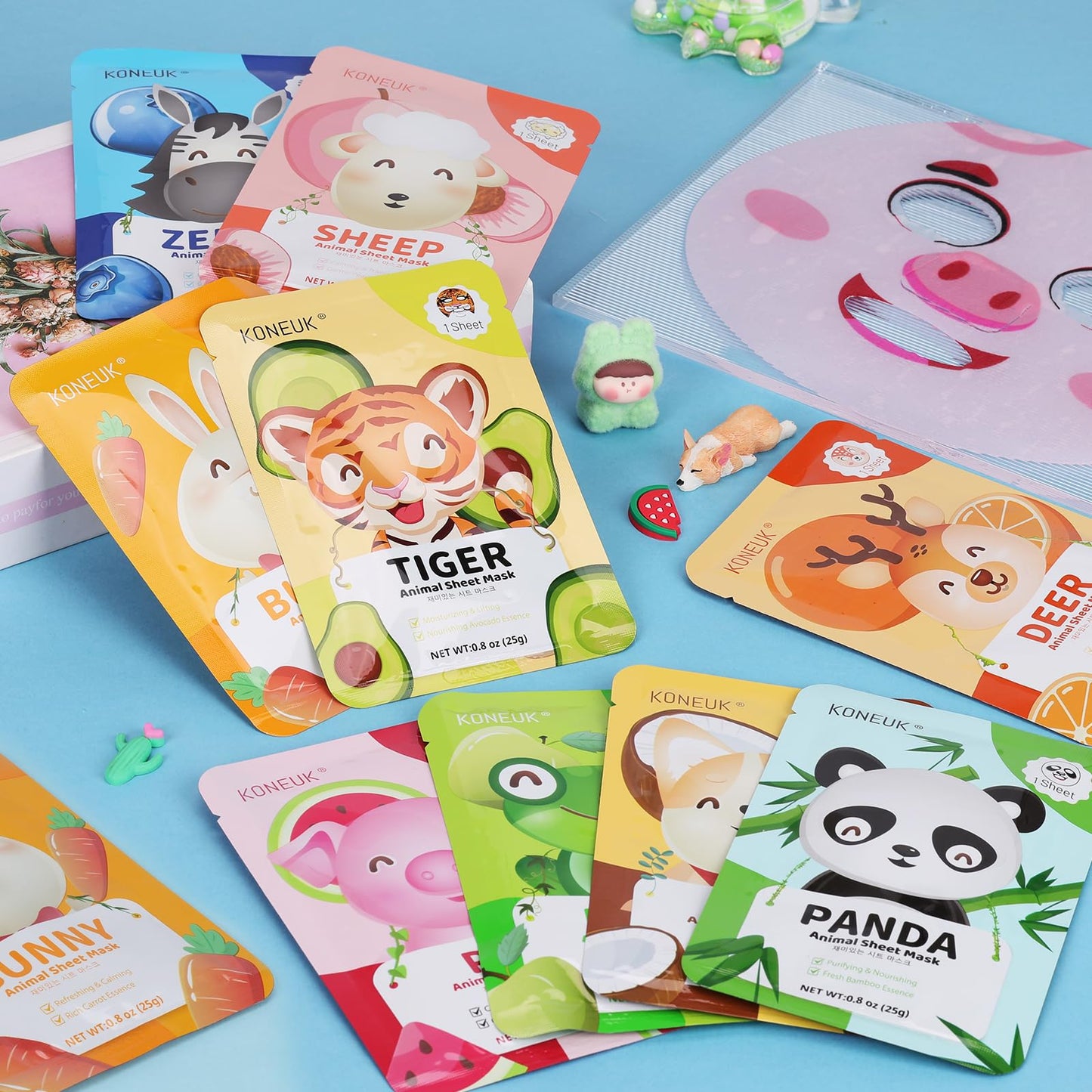 KONEUK 54 Pack Animal Kids Face Masks – Hydrating Sheet Masks for Girls & Teens | Cute Animal Spa Gift Set