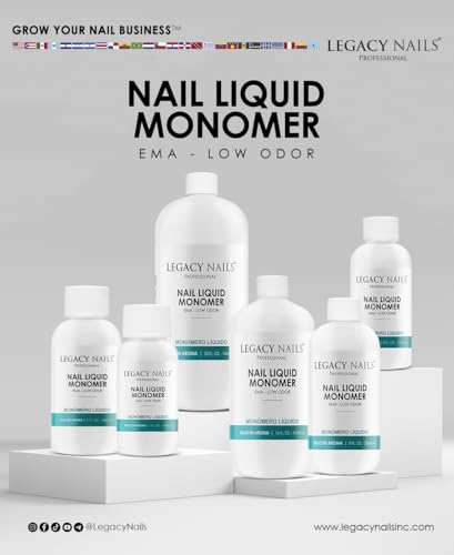 Legacy Nails Professional Nail Liquid Monomer – MMA-Free, Low Odor, Acetone-Free, 236ml for Extensions & Sculpting
