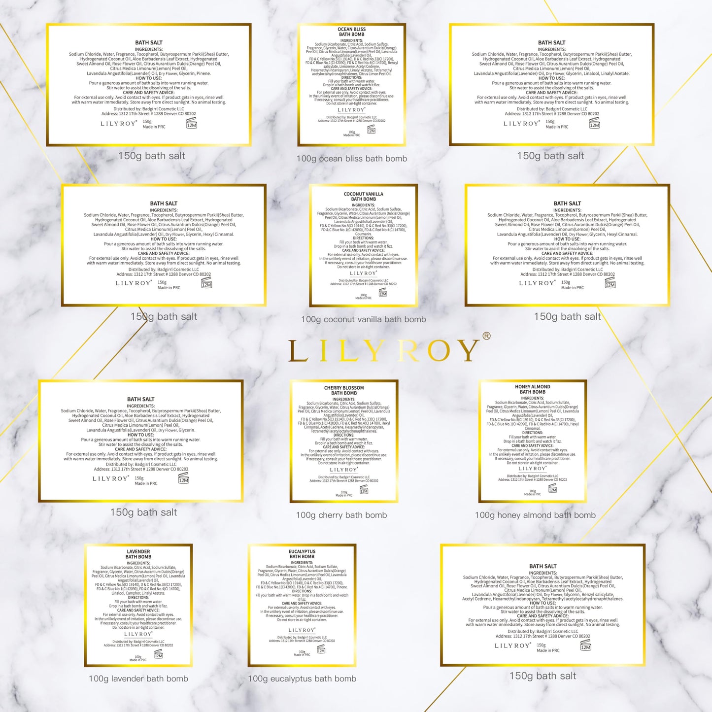 LILY ROY Luxury 15-Piece Bath Gift Set | 6 Bath Salts & 6 Bath Bombs in Elegant Gift Box