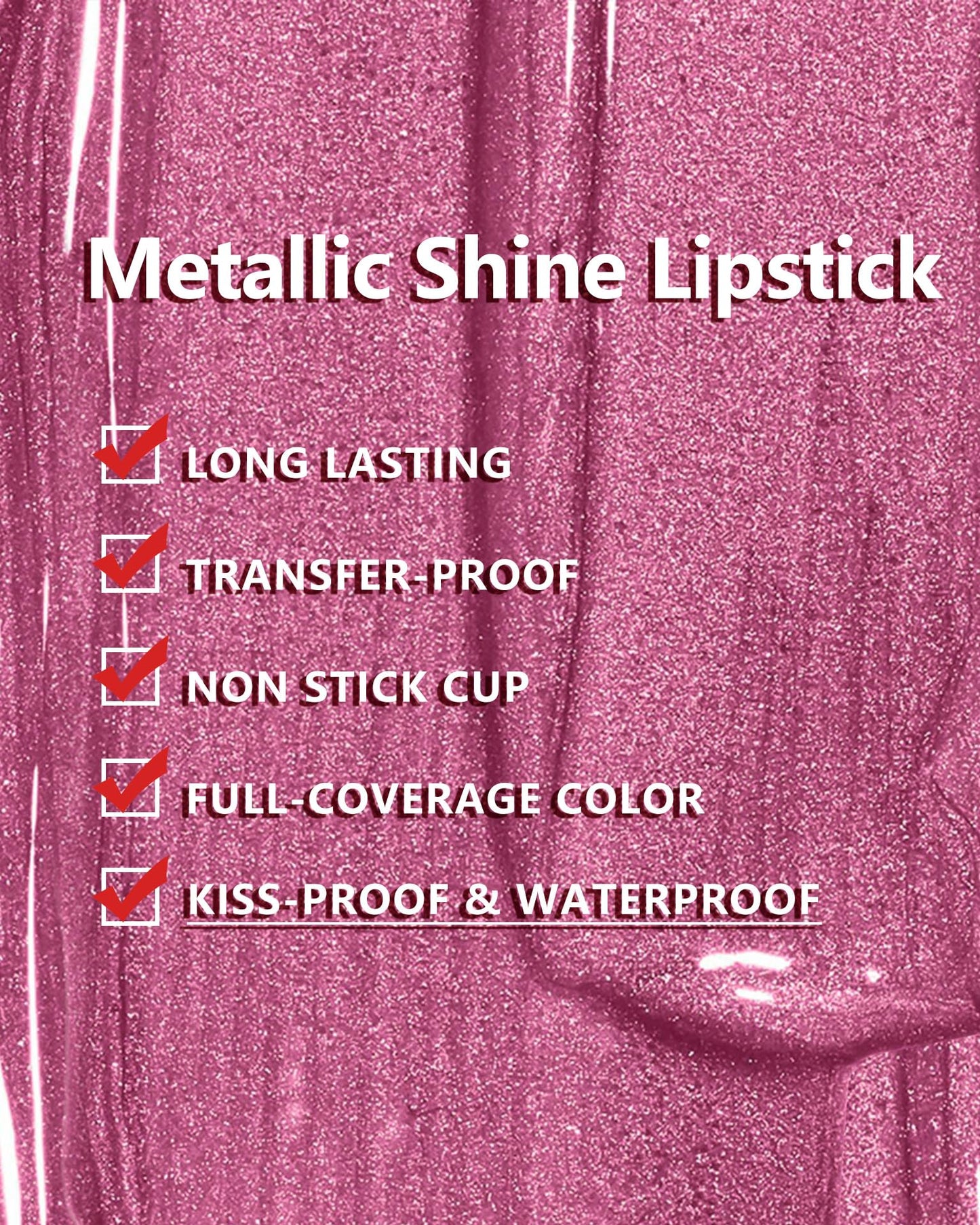 MAKI YIKA 3Pc Metallic Lipstick Set – Long-Lasting, Transfer-Proof High Shine Lipstick in Hot Pink, Red & Brown