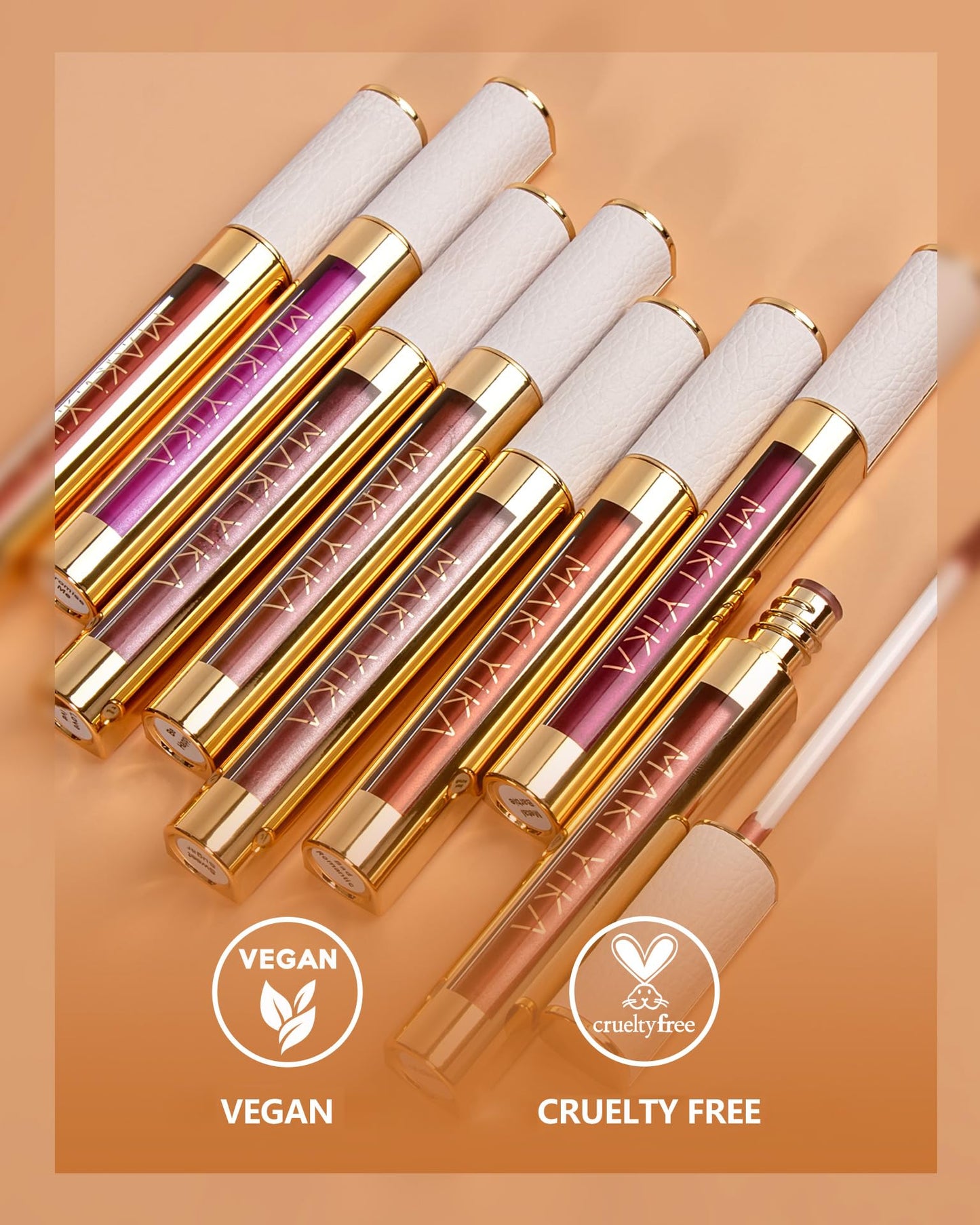 MAKI YIKA 3Pc Metallic Lipstick – Pink Nude Brown High Shine, Long-Lasting Transfer-Proof