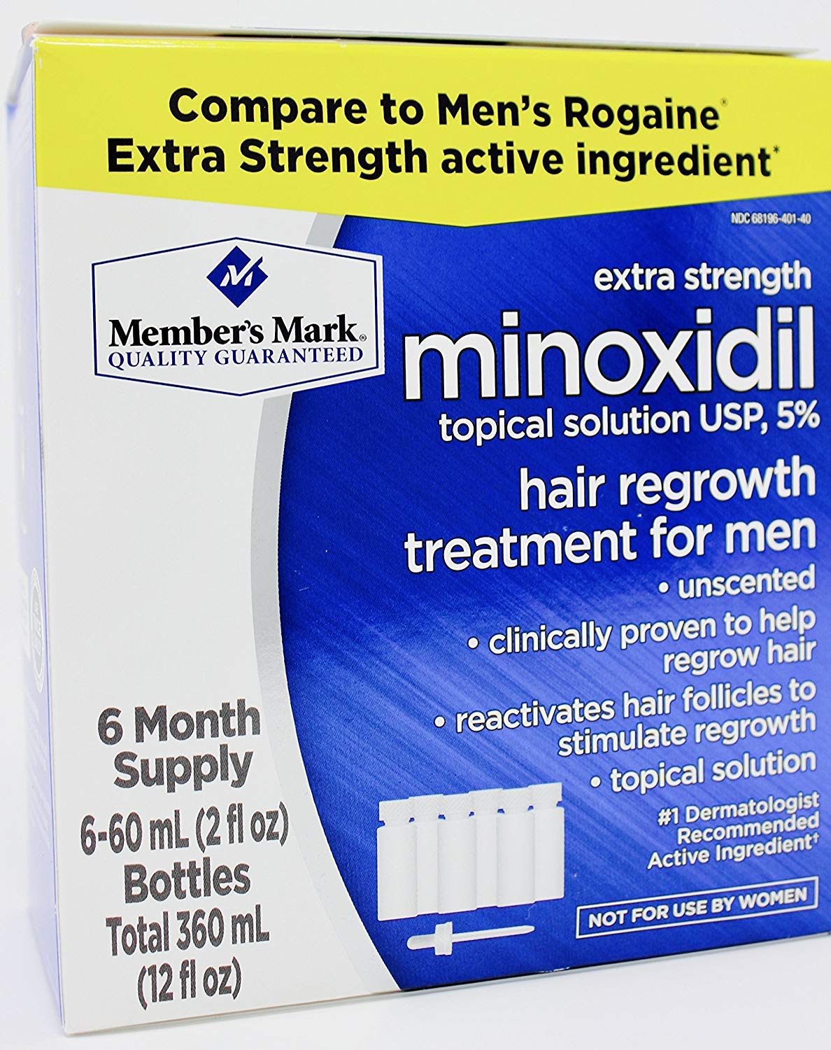 Member's Mark Extra Strength Minoxidil Topical Solution USP 5% – Unscented Hair Regrowth for Men (6-Month Supply)