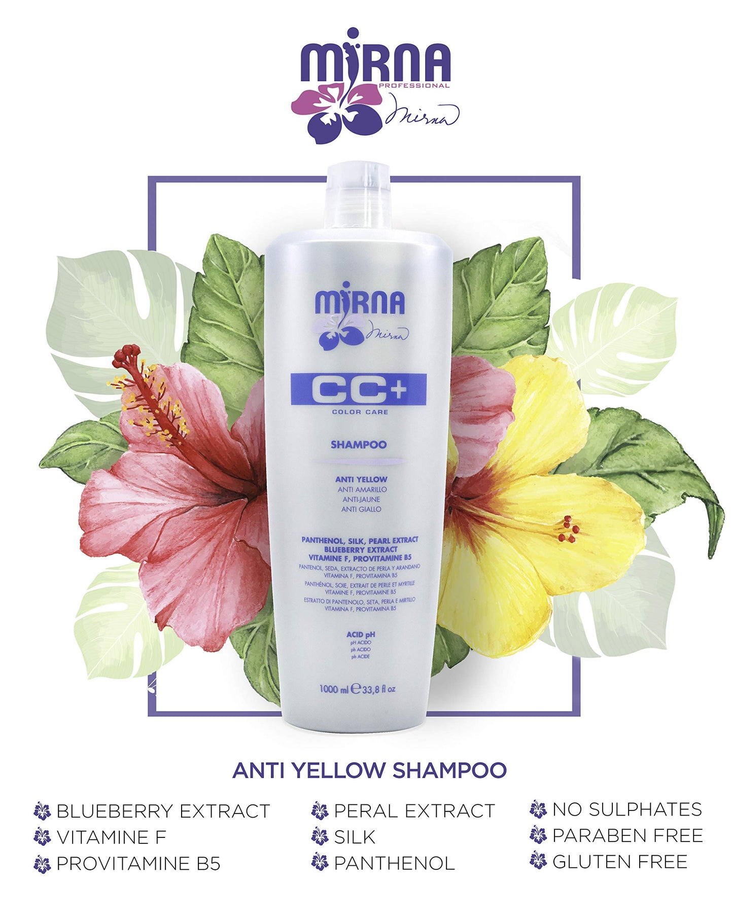 Mirna Professional Anti Yellow Color Care Shampoo | Delicate pH Formula, Silk & Pearl Extracts