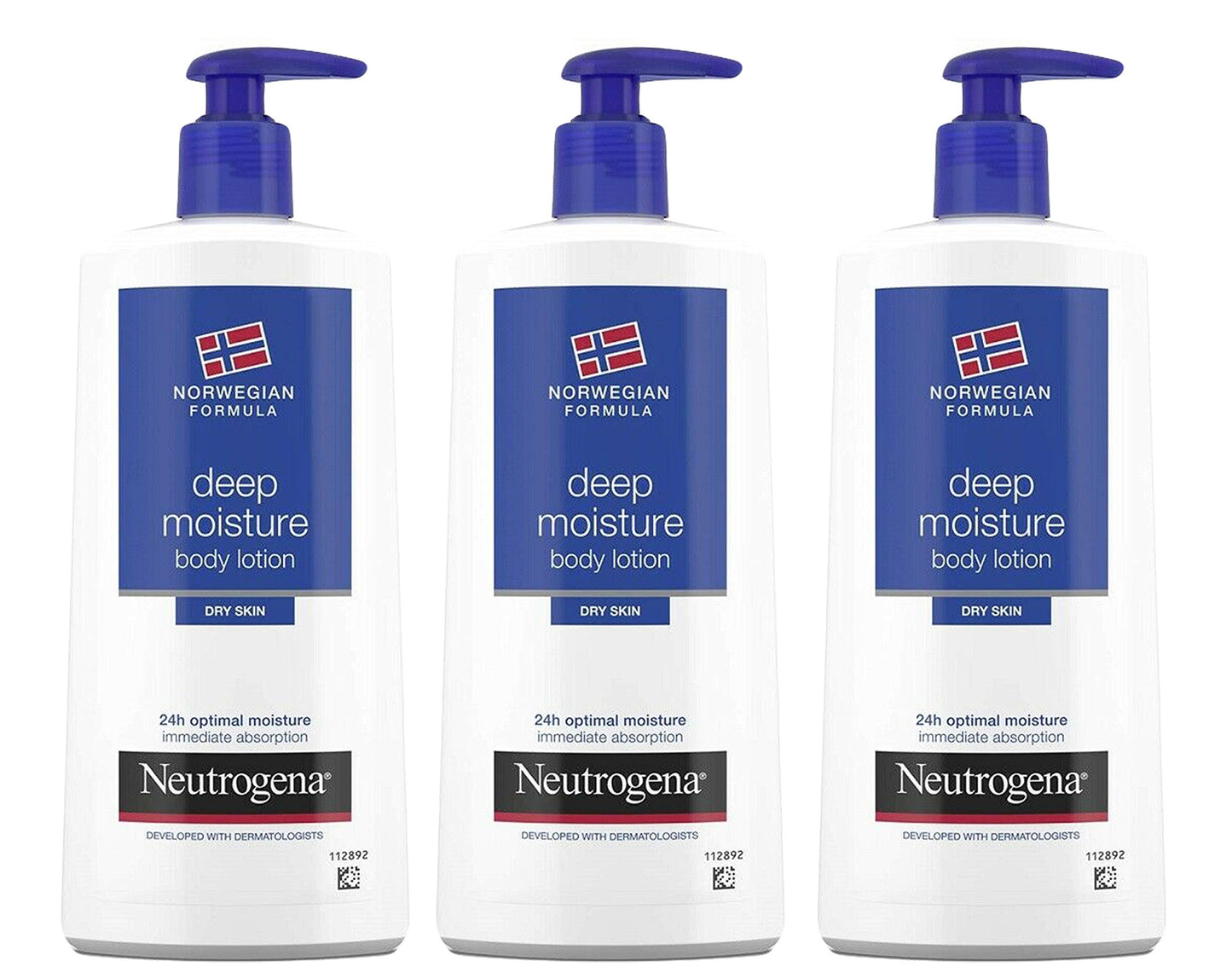 Neutrogena Deep Moisture Body Lotion – Norwegian Formula, 24-Hour Hydration (Pack of 3, 13.5 oz each)