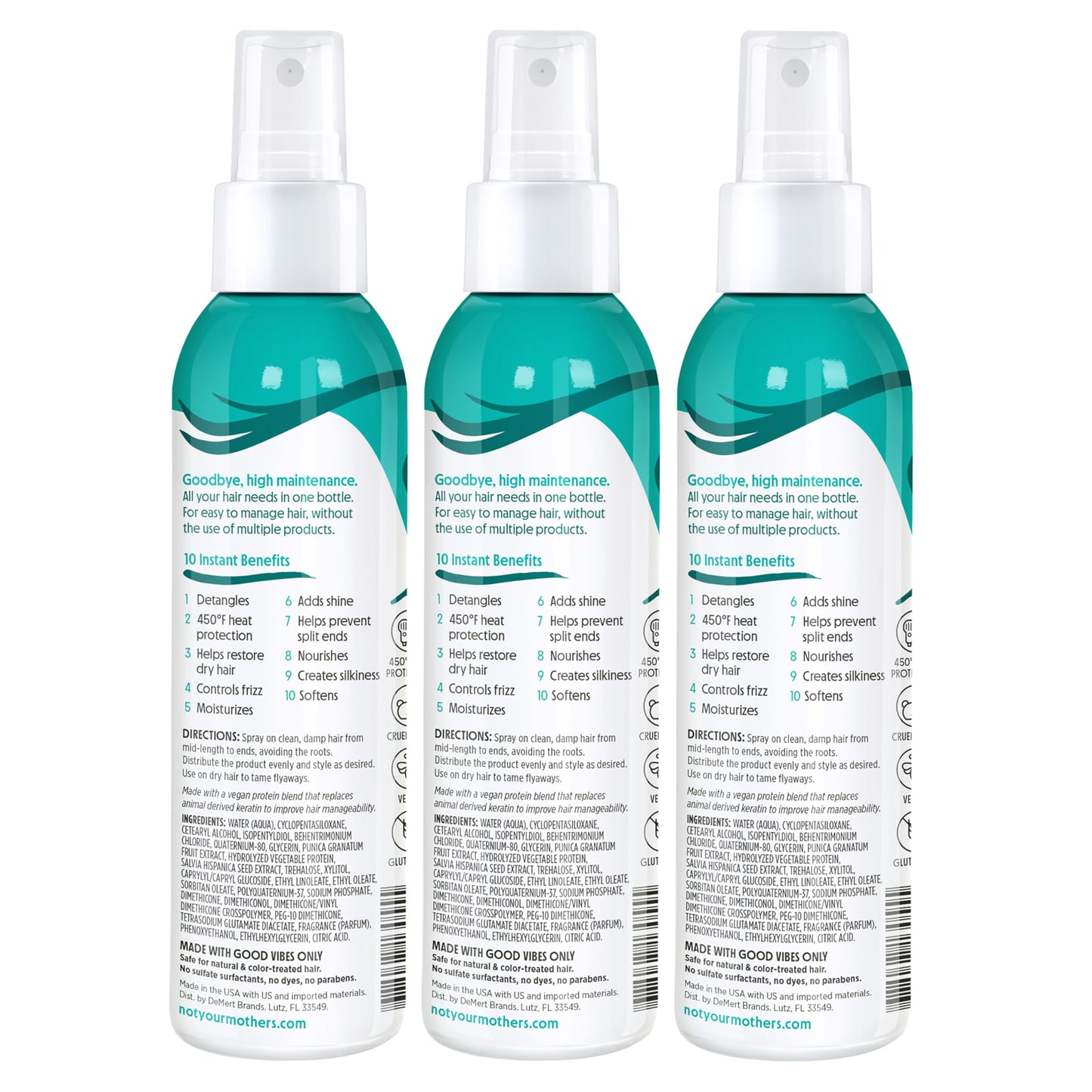 Not Your Mother's All Eyes On Me 10-in-1 Hair Perfector (3-Pack) – Heat Protectant, Detangler & Frizz Control