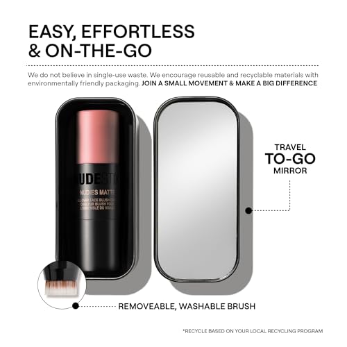 Nudestix Nudies Blush Stick Body Language – 3-in-1 Cream Blush with Built-In Brush | Soft Matte Finish