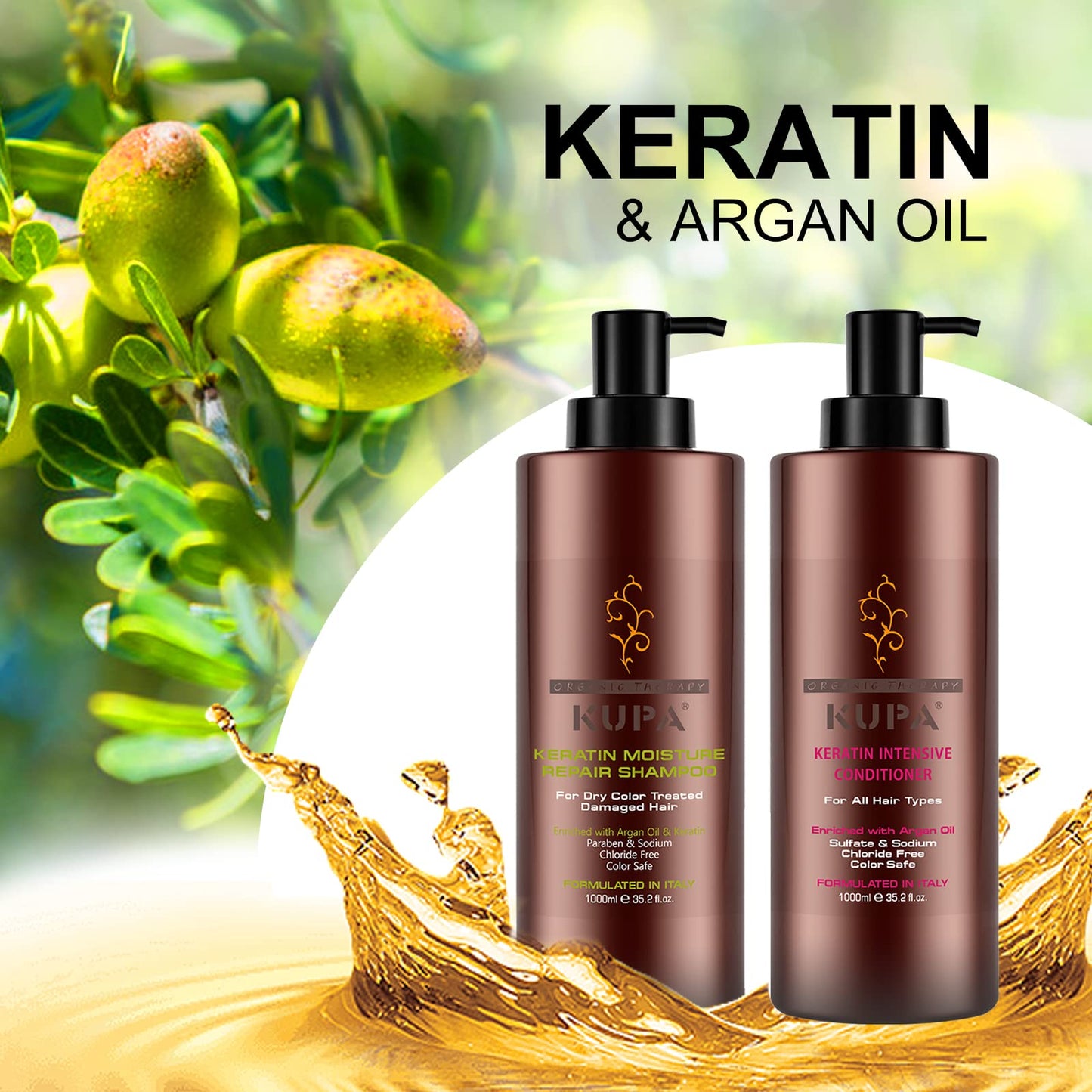 NUSPA Natural Argan Oil Sulfate-Free Shampoo & Conditioner Set for Damaged Dry Curly Hair