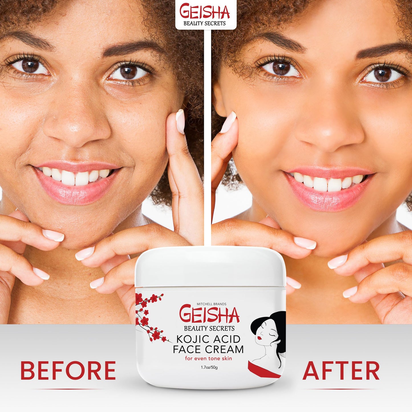 OMIC Geisha Kojic Acid Cream – 1.7 fl oz (50 ml) – Brightening Cream for Face, Body & Hands – Glycolic Acid – Pack of 2
