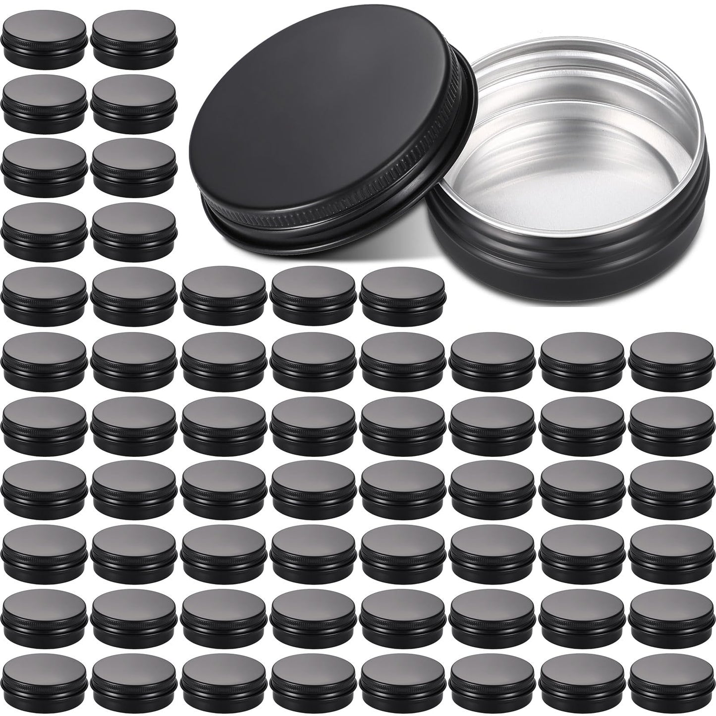 Patelai 64 Pieces Lip Balm Tin Containers – 1 oz Matte Black Aluminum Jars with Screw Top