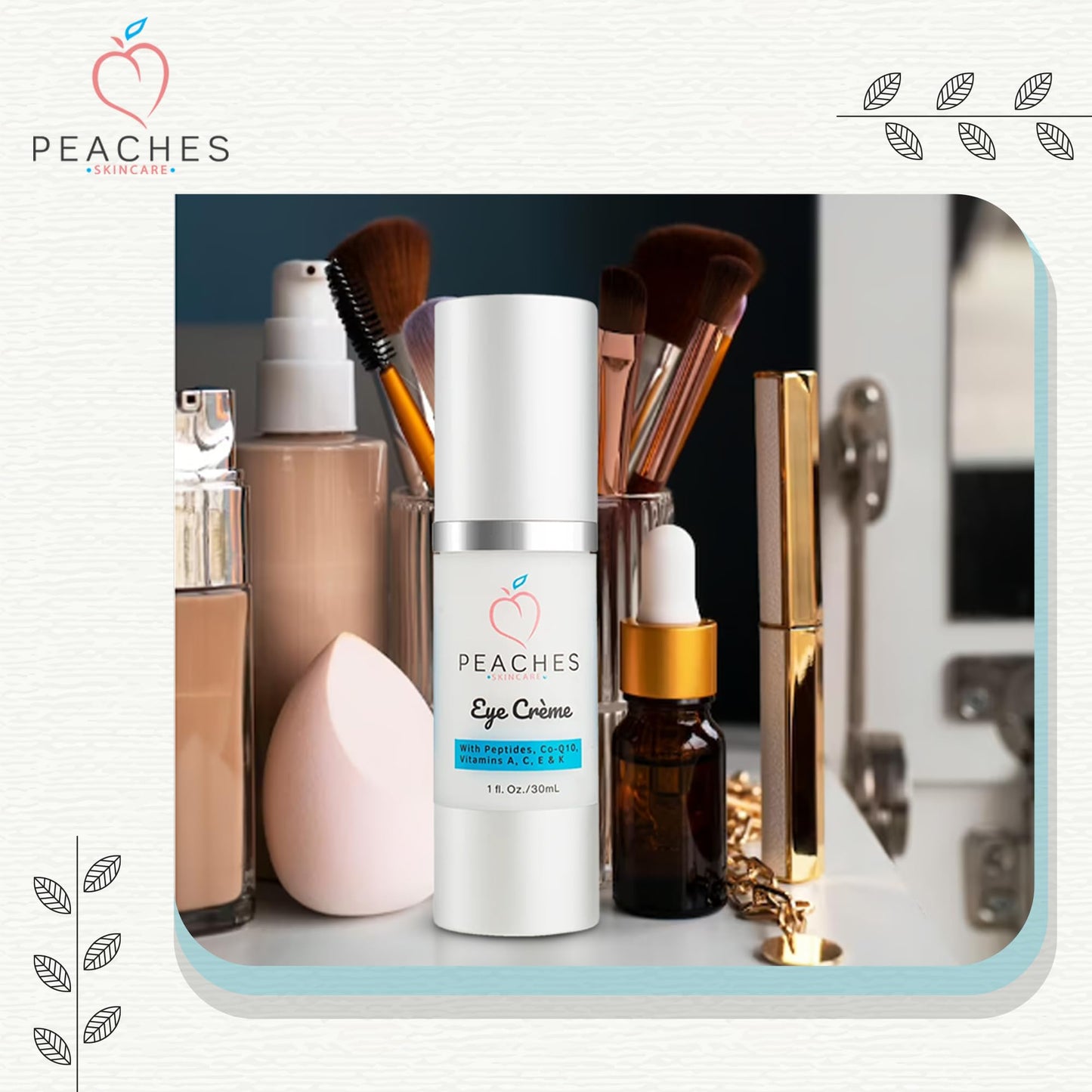 Peaches Skin Care Under Eye Cream – Target Puffiness, Dark Circles & Bags (Vegan)