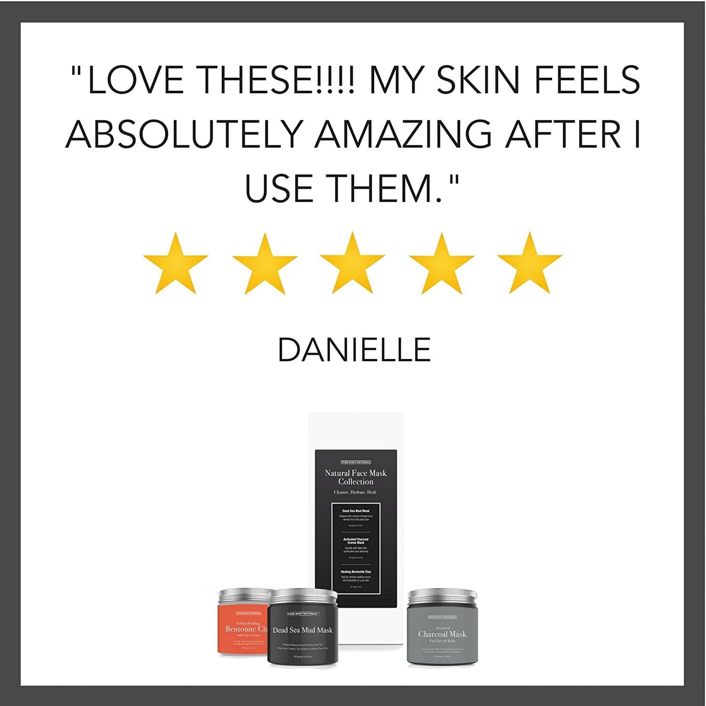 Pure Body Naturals Face Mask Gift Set – Dead Sea Mud, Charcoal & Bentonite Masks