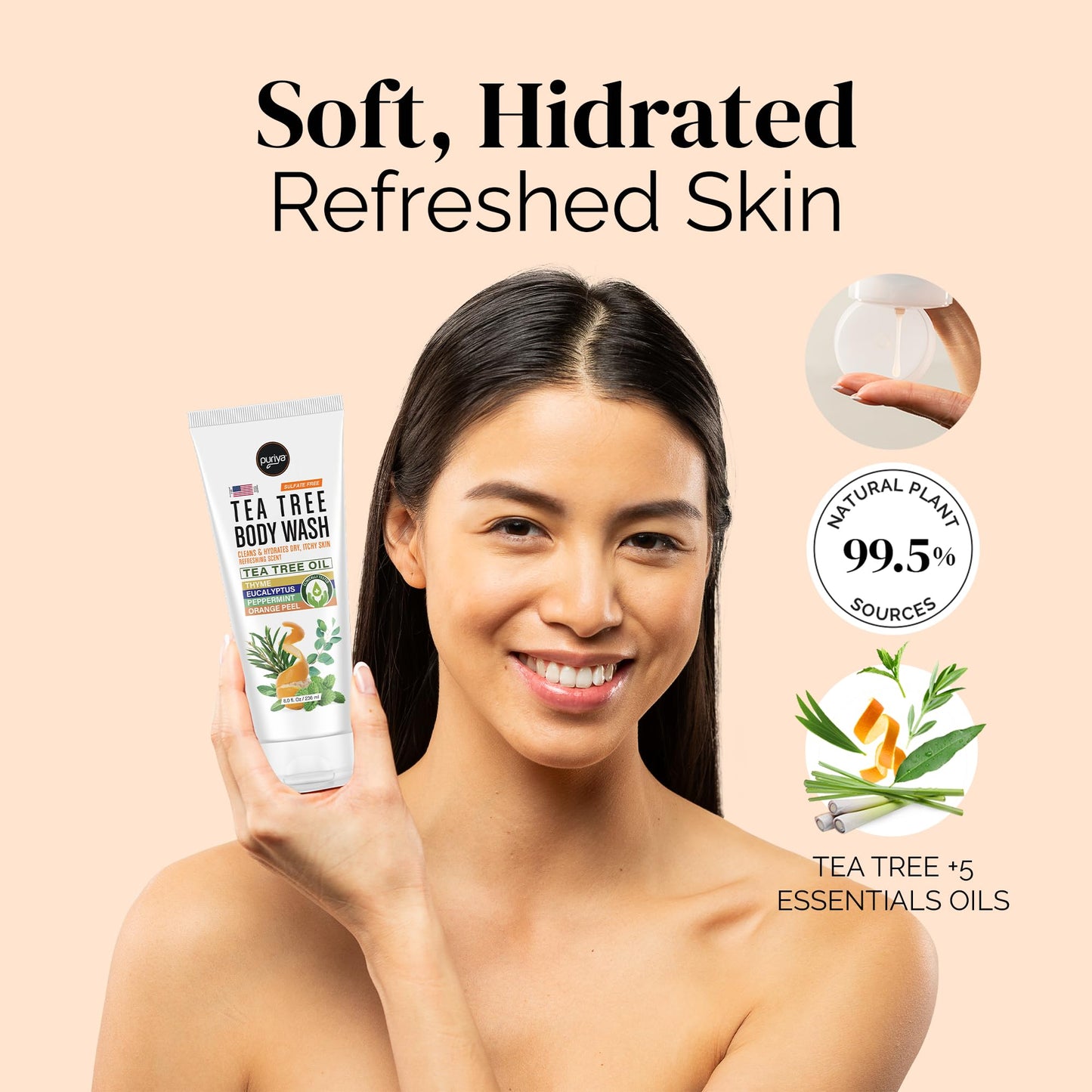 Puriya Tea Tree Body Wash – Gentle, Hydrating Cleanser for Sensitive Skin & Body Acne