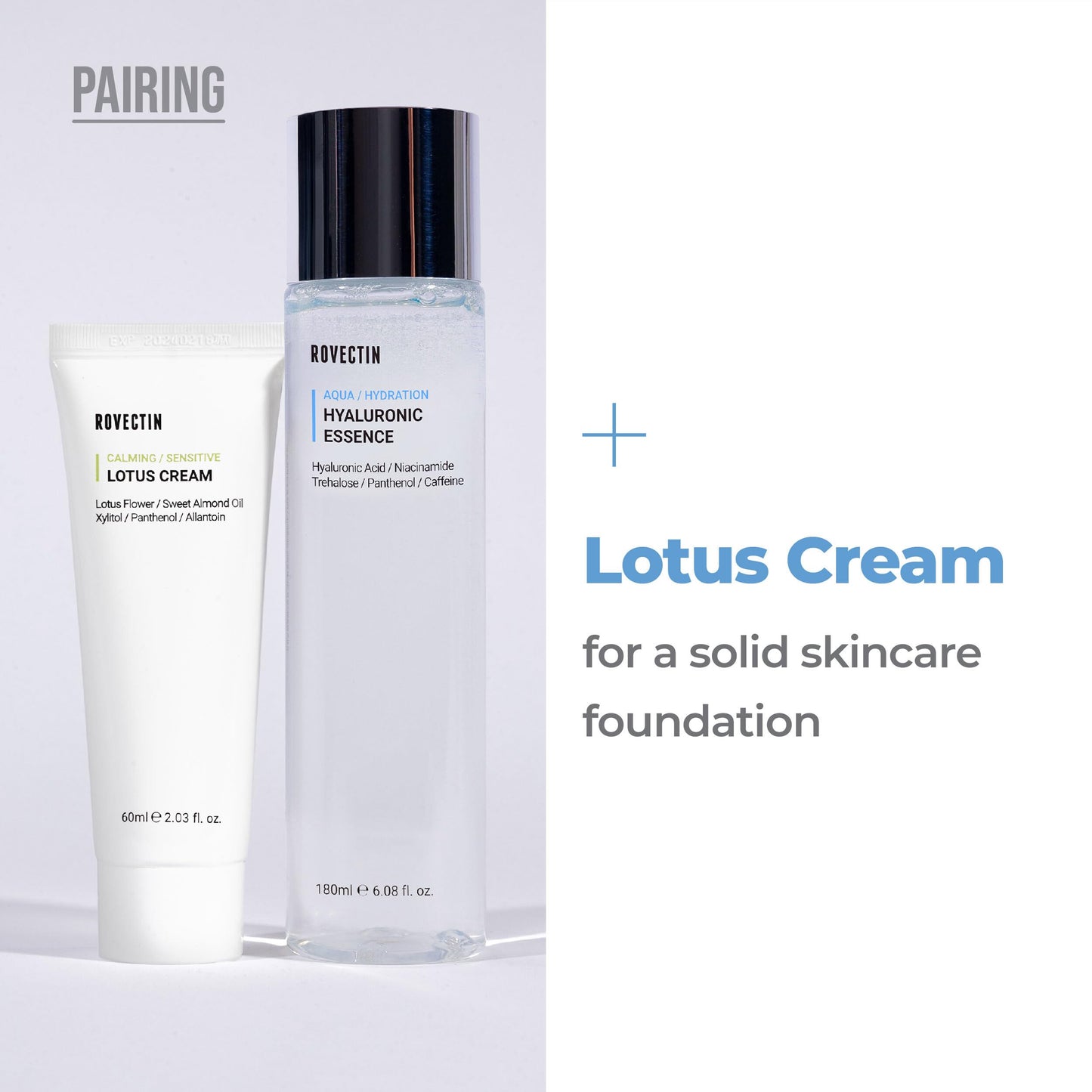 ROVECTIN 2-Step Hydrating & Calming Set – Aqua Hyaluronic Essence + Calming Lotus Cream