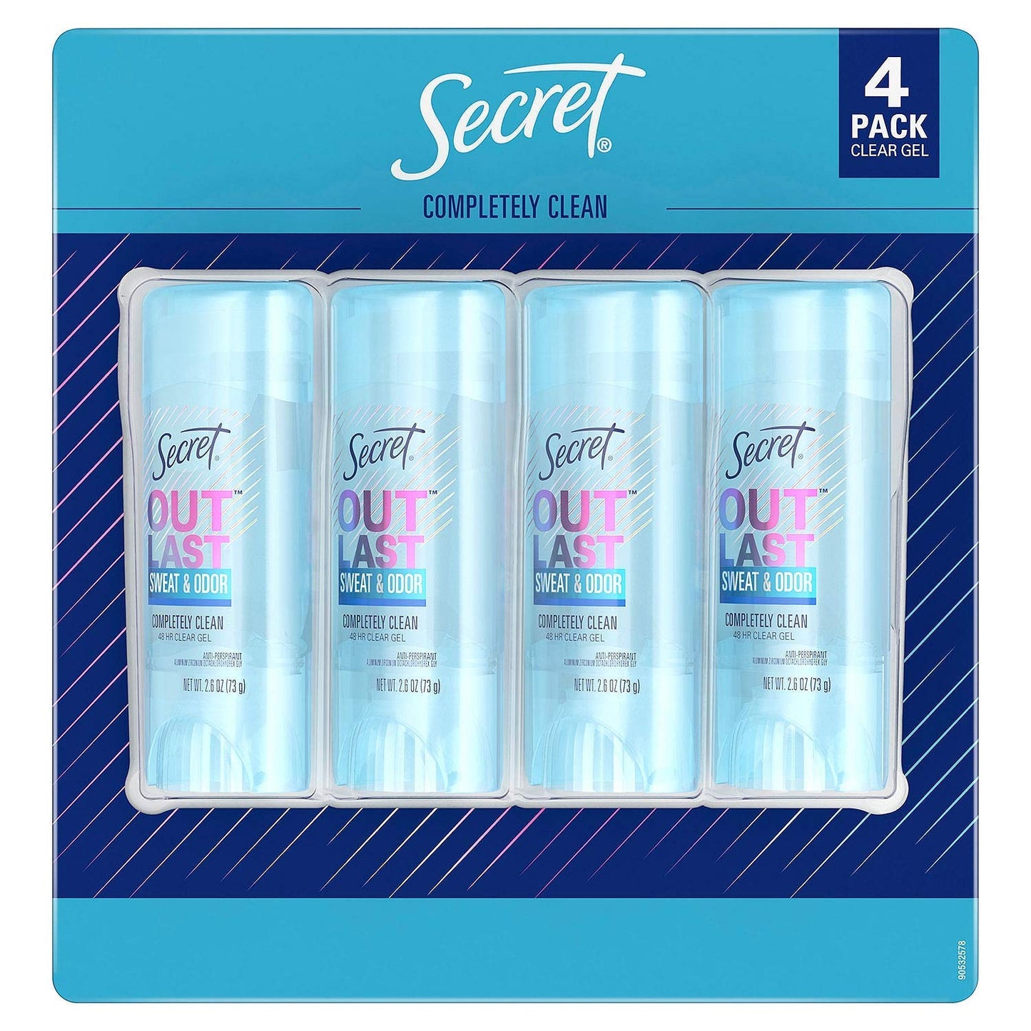 Secret Outlast Clear Gel Anti-Perspirant Deodorant — Completely Clean, 2.7 oz, 4-Pack