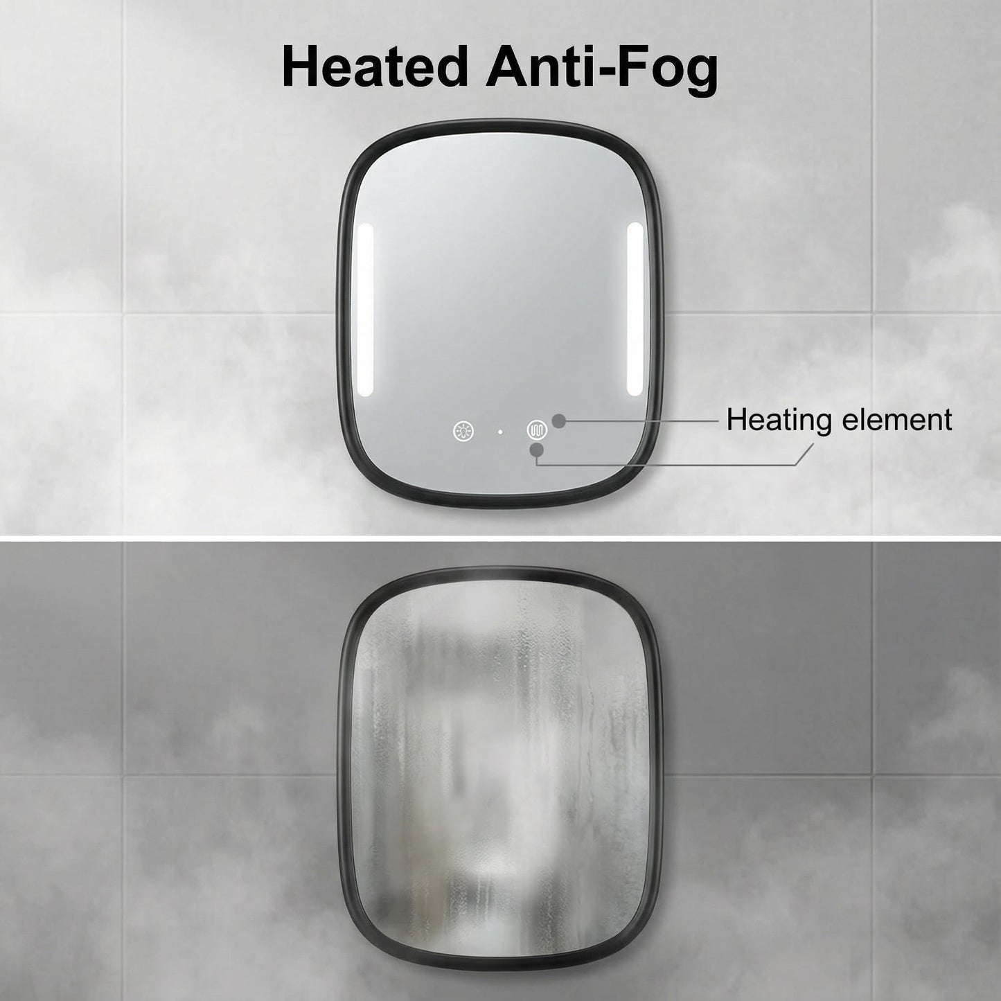 Showvigor Anti-Fog Shower Mirror for Shaving – Rechargeable LED Fogless Mirror with Heated Panel (Black)
