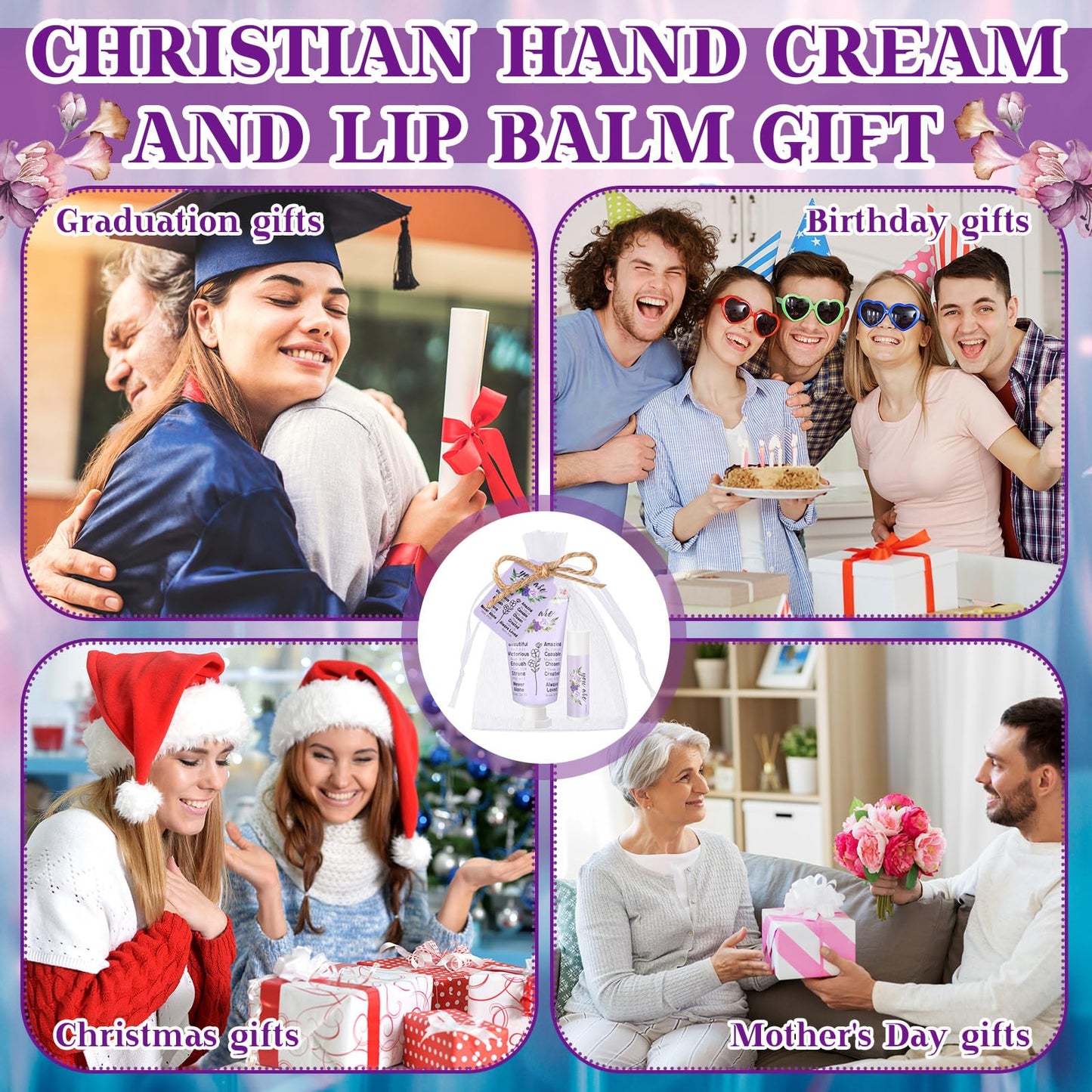 Swiffen 24-Set Christian Hand Cream and Lip Balm Gift Set – Travel-Size, Bible Verse Design, Elegant Gift for Women
